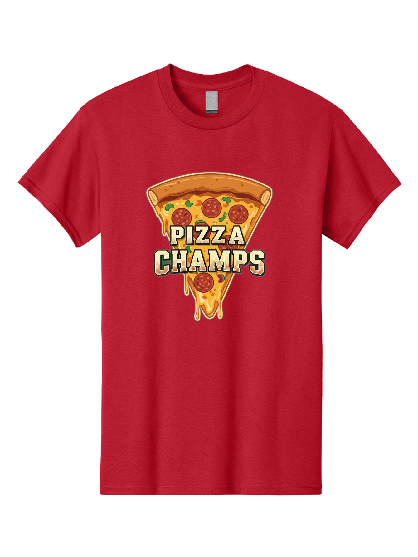 Pizza-Champs Men'S Graphic Tee, 100% Cotton, Comfortable Casual Summer Wear, Machine Washable, Pepperoni Pizza Slice, Cheese Stretch, Pizza Toppings, Italian Food, Pizza Champions, Gaming Logo, Cartoon Style, Appetizing Pizza, Cheesy Pizza, Bac261