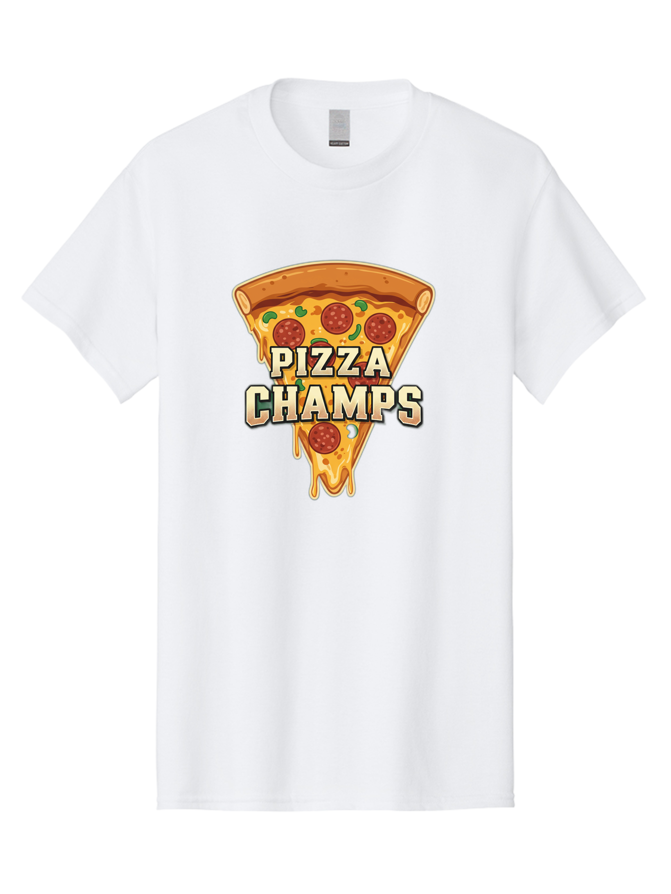 Pizza-Champs Men'S Graphic Tee, 100% Cotton, Comfortable Casual Summer Wear, Machine Washable, Pepperoni Pizza Slice, Cheese Stretch, Pizza Toppings, Italian Food, Pizza Champions, Gaming Logo, Cartoon Style, Appetizing Pizza, Cheesy Pizza, Bac261