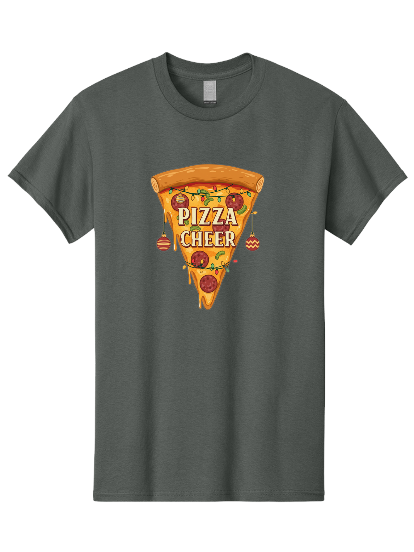Pizza-Cheer Men'S Graphic Tee, 100% Cotton, Comfortable Casual Summer Wear, Machine Washable, Pizza Slice, Pepperoni Pizza, Christmas Decorations, Holiday Cheer, Festive Food, Delicious Pizza, Christmas Ornaments, Pizza Party, Merry Christmas Bac262