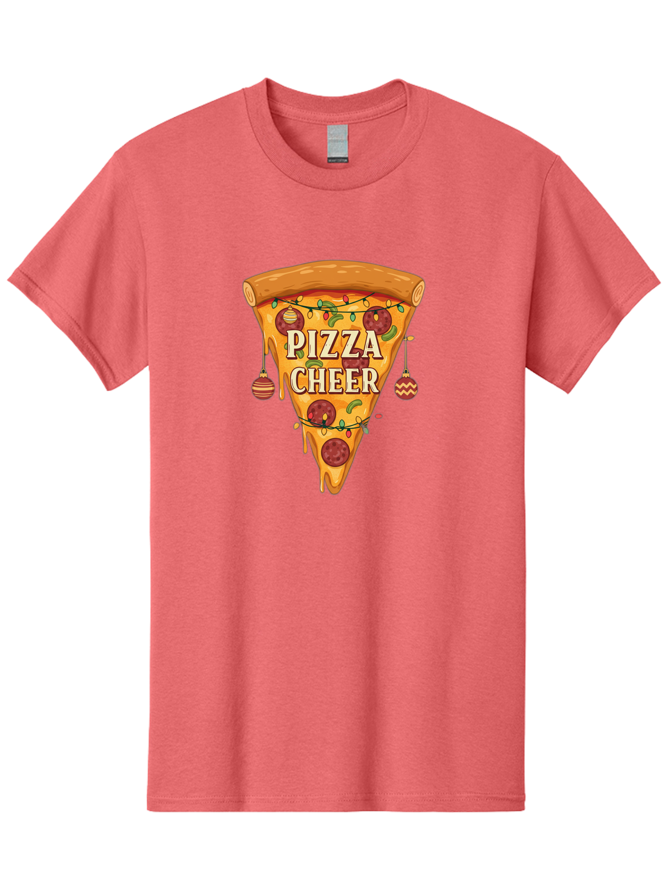 Pizza-Cheer Men'S Graphic Tee, 100% Cotton, Comfortable Casual Summer Wear, Machine Washable, Pizza Slice, Pepperoni Pizza, Christmas Decorations, Holiday Cheer, Festive Food, Delicious Pizza, Christmas Ornaments, Pizza Party, Merry Christmas Bac262