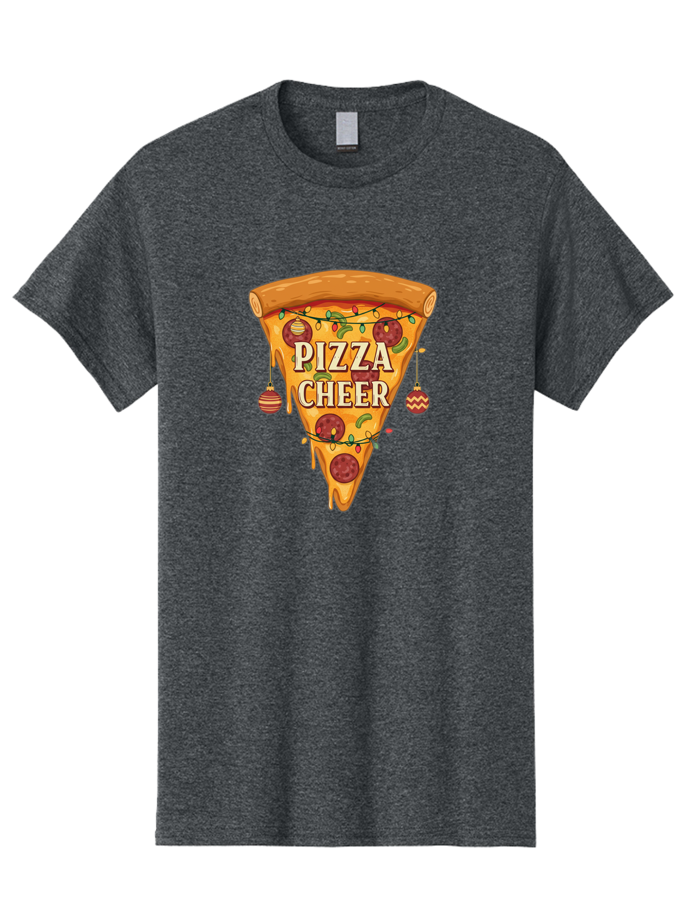 Pizza-Cheer Men'S Graphic Tee, 100% Cotton, Comfortable Casual Summer Wear, Machine Washable, Pizza Slice, Pepperoni Pizza, Christmas Decorations, Holiday Cheer, Festive Food, Delicious Pizza, Christmas Ornaments, Pizza Party, Merry Christmas Bac262