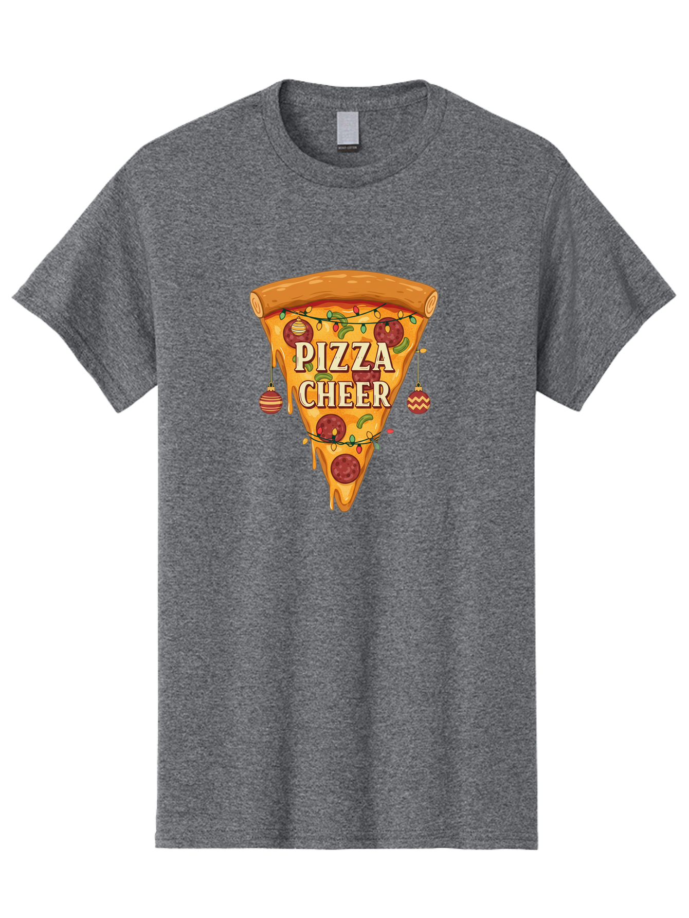 Pizza-Cheer Men'S Graphic Tee, 100% Cotton, Comfortable Casual Summer Wear, Machine Washable, Pizza Slice, Pepperoni Pizza, Christmas Decorations, Holiday Cheer, Festive Food, Delicious Pizza, Christmas Ornaments, Pizza Party, Merry Christmas Bac262
