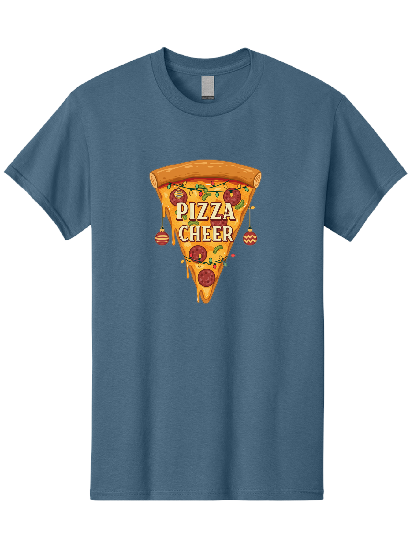 Pizza-Cheer Men'S Graphic Tee, 100% Cotton, Comfortable Casual Summer Wear, Machine Washable, Pizza Slice, Pepperoni Pizza, Christmas Decorations, Holiday Cheer, Festive Food, Delicious Pizza, Christmas Ornaments, Pizza Party, Merry Christmas Bac262