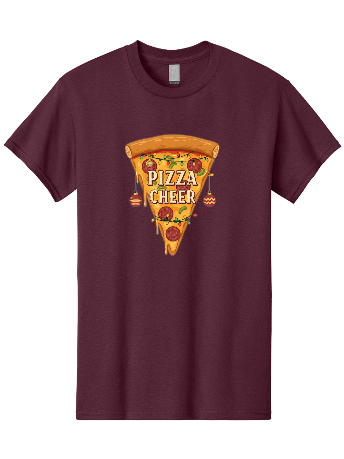 Pizza-Cheer Men'S Graphic Tee, 100% Cotton, Comfortable Casual Summer Wear, Machine Washable, Pizza Slice, Pepperoni Pizza, Christmas Decorations, Holiday Cheer, Festive Food, Delicious Pizza, Christmas Ornaments, Pizza Party, Merry Christmas Bac262
