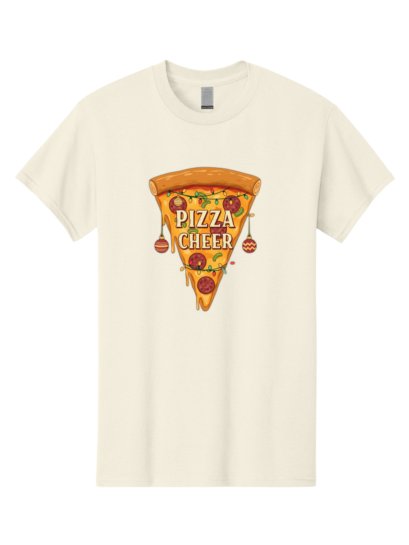 Pizza-Cheer Men'S Graphic Tee, 100% Cotton, Comfortable Casual Summer Wear, Machine Washable, Pizza Slice, Pepperoni Pizza, Christmas Decorations, Holiday Cheer, Festive Food, Delicious Pizza, Christmas Ornaments, Pizza Party, Merry Christmas Bac262