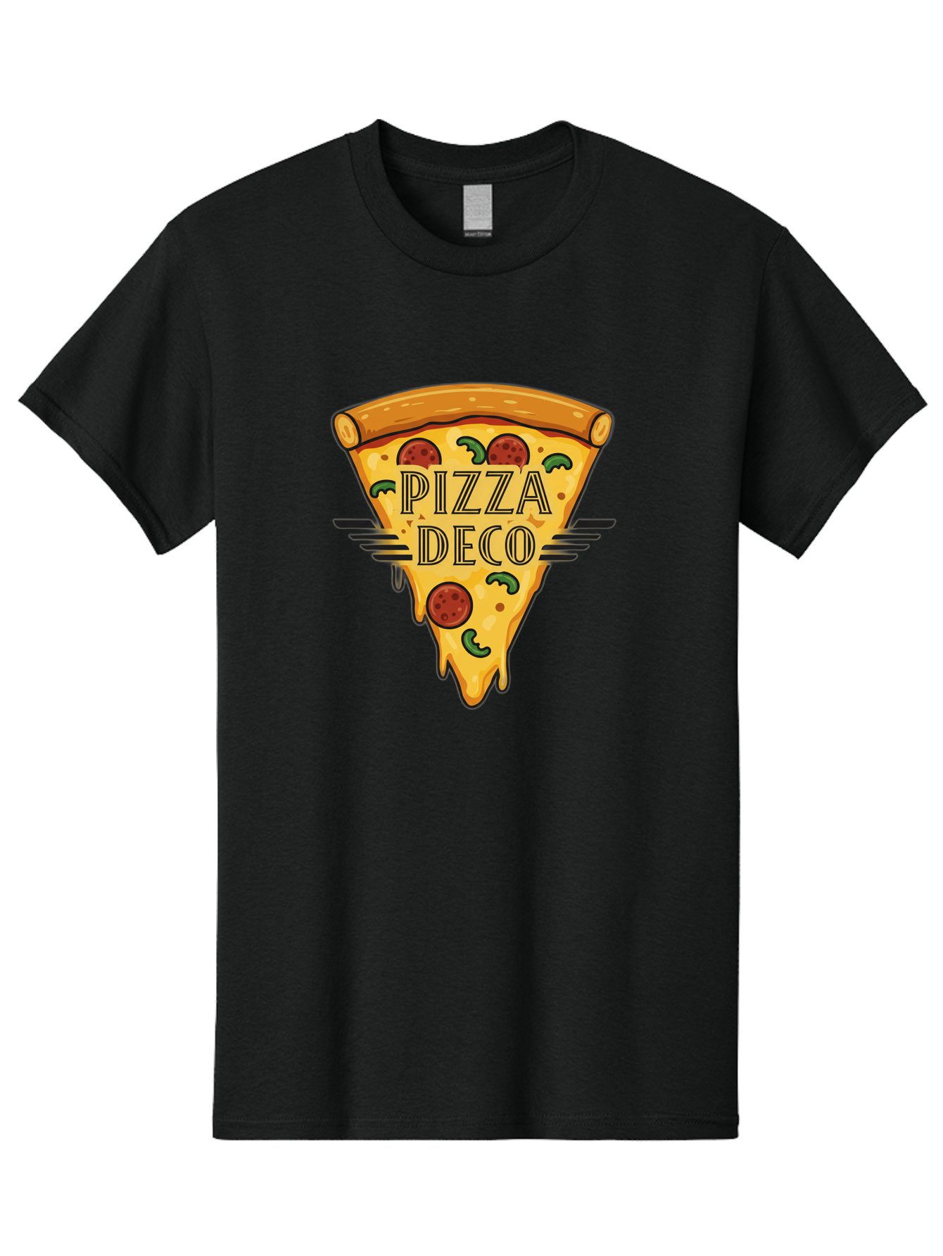 Pizza-Deco Men'S Graphic Tee, 100% Cotton, Comfortable Casual Summer Wear, Machine Washable, Pizza Slice, Melted Cheese, Pepperoni Pizza, Jalapeno Slices, Italian Food, Food Logo, Pizza Branding, Cartoon Illustration, Cheesy Goodness, Bac263