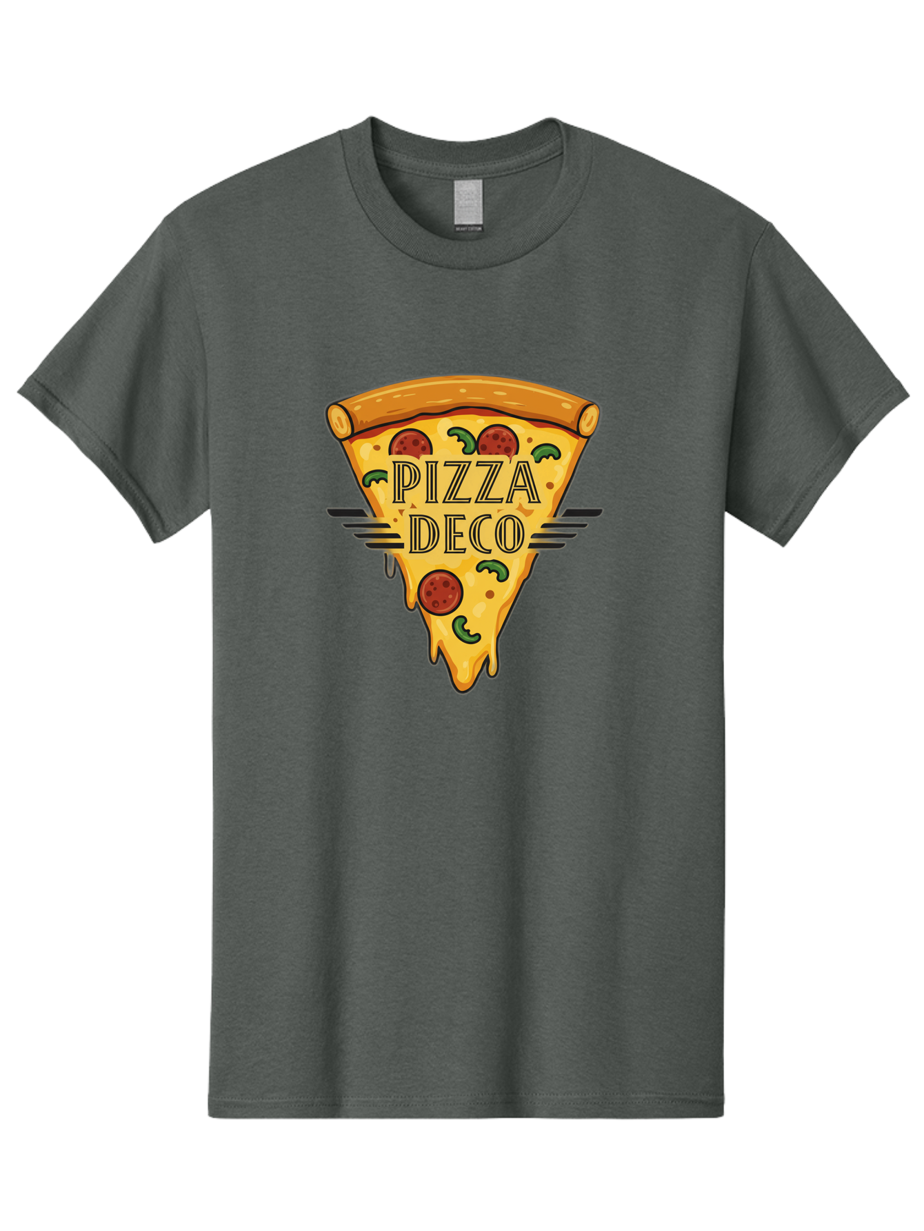 Pizza-Deco Men'S Graphic Tee, 100% Cotton, Comfortable Casual Summer Wear, Machine Washable, Pizza Slice, Melted Cheese, Pepperoni Pizza, Jalapeno Slices, Italian Food, Food Logo, Pizza Branding, Cartoon Illustration, Cheesy Goodness, Bac263