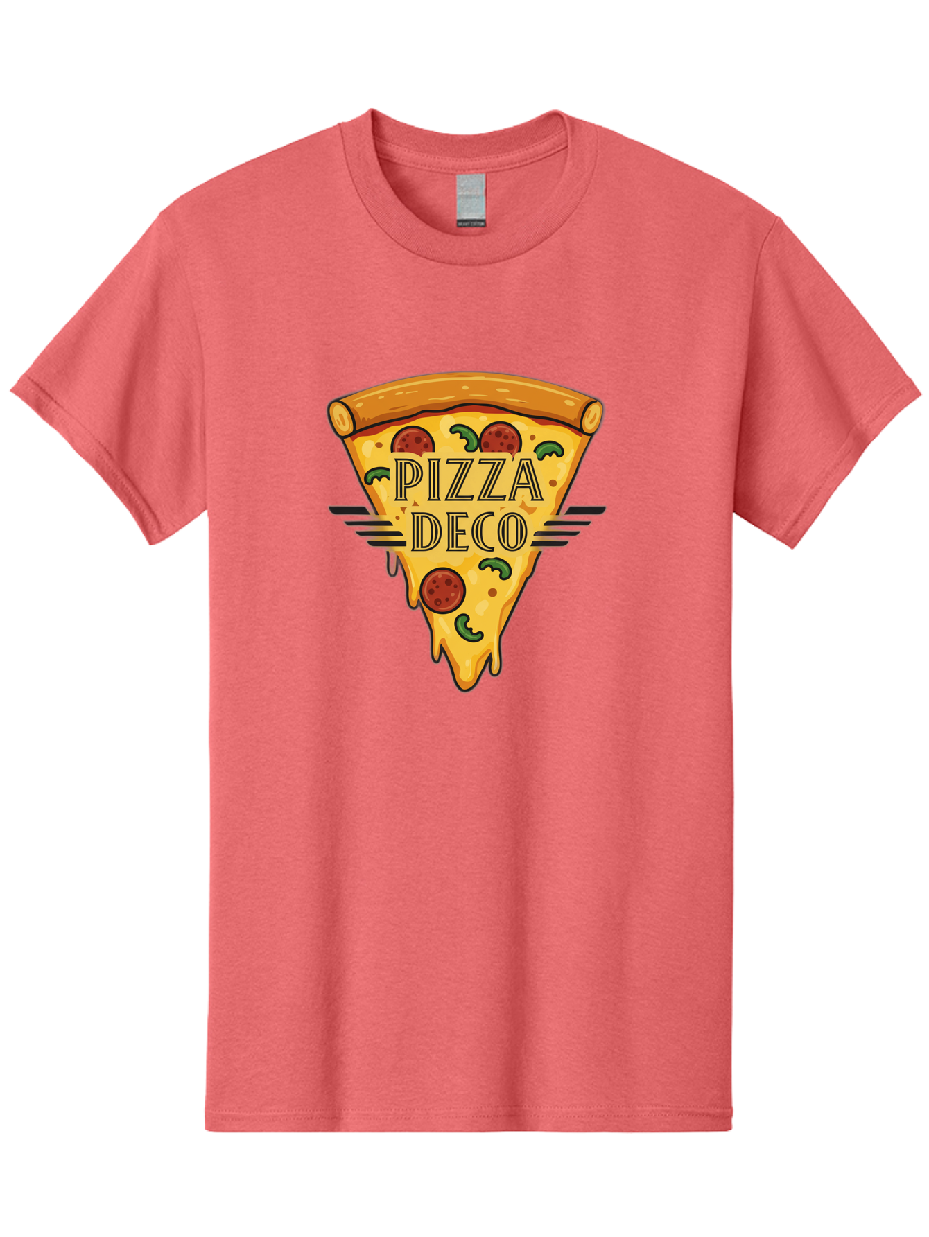 Pizza-Deco Men'S Graphic Tee, 100% Cotton, Comfortable Casual Summer Wear, Machine Washable, Pizza Slice, Melted Cheese, Pepperoni Pizza, Jalapeno Slices, Italian Food, Food Logo, Pizza Branding, Cartoon Illustration, Cheesy Goodness, Bac263