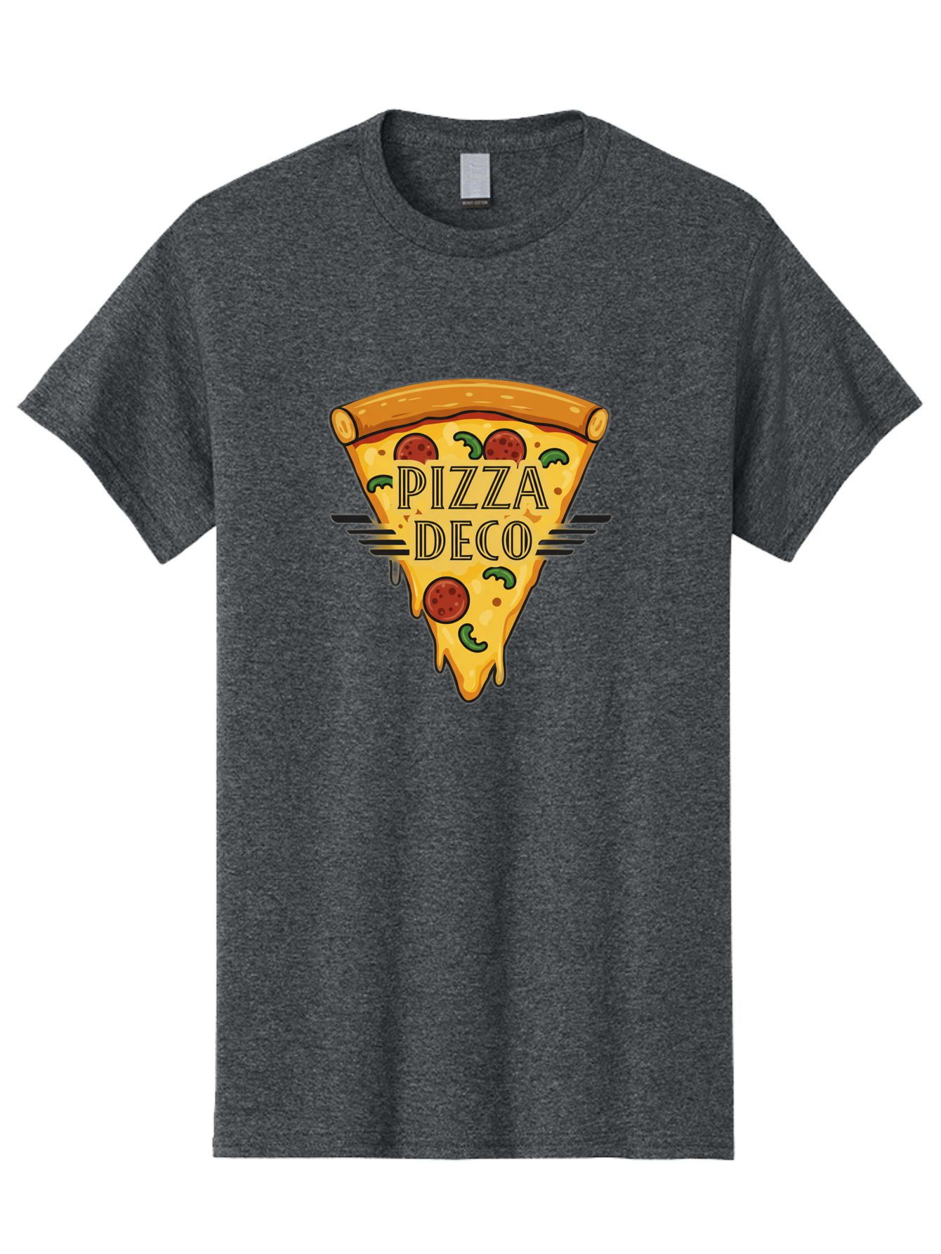 Pizza-Deco Men'S Graphic Tee, 100% Cotton, Comfortable Casual Summer Wear, Machine Washable, Pizza Slice, Melted Cheese, Pepperoni Pizza, Jalapeno Slices, Italian Food, Food Logo, Pizza Branding, Cartoon Illustration, Cheesy Goodness, Bac263