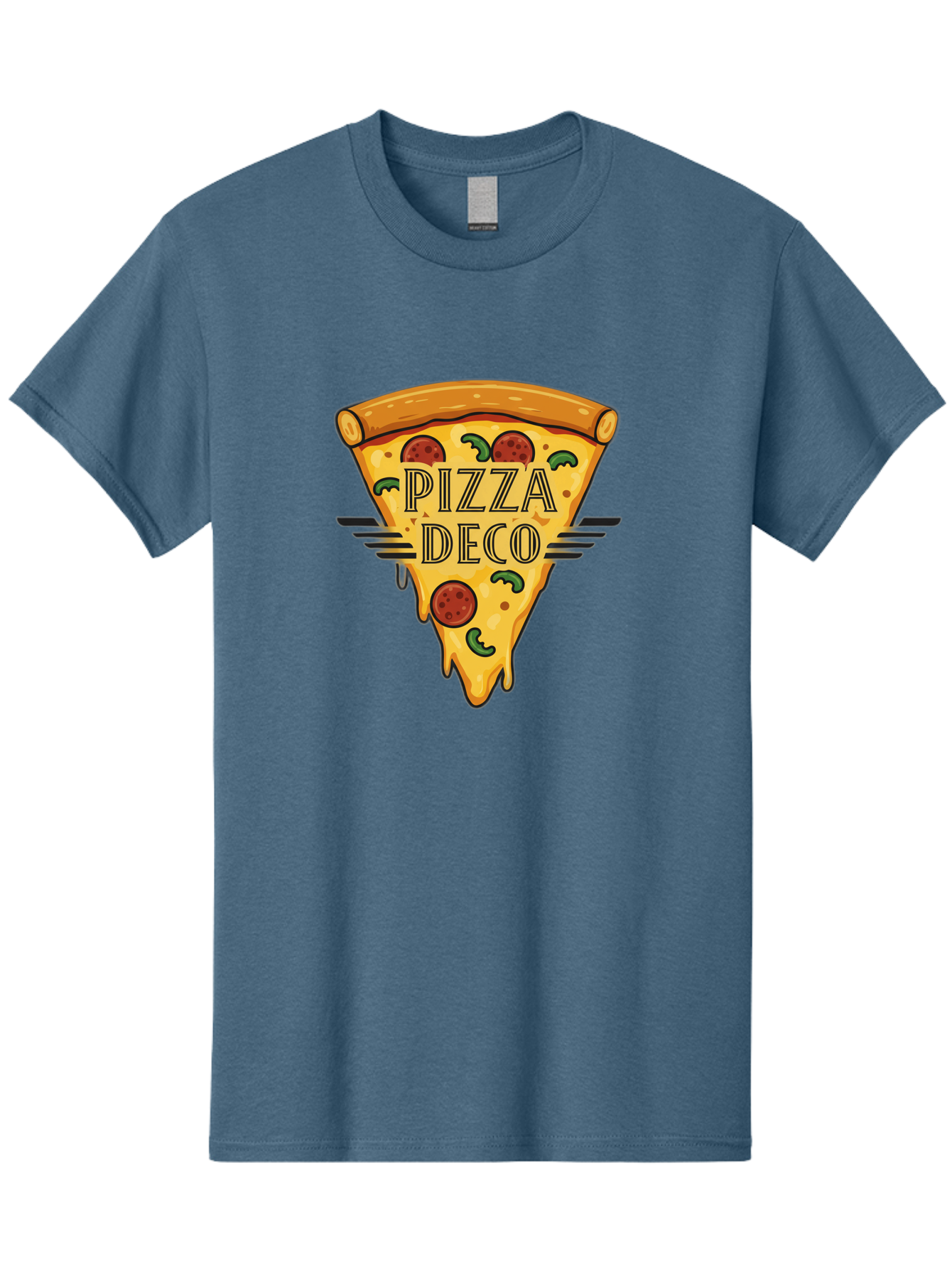 Pizza-Deco Men'S Graphic Tee, 100% Cotton, Comfortable Casual Summer Wear, Machine Washable, Pizza Slice, Melted Cheese, Pepperoni Pizza, Jalapeno Slices, Italian Food, Food Logo, Pizza Branding, Cartoon Illustration, Cheesy Goodness, Bac263