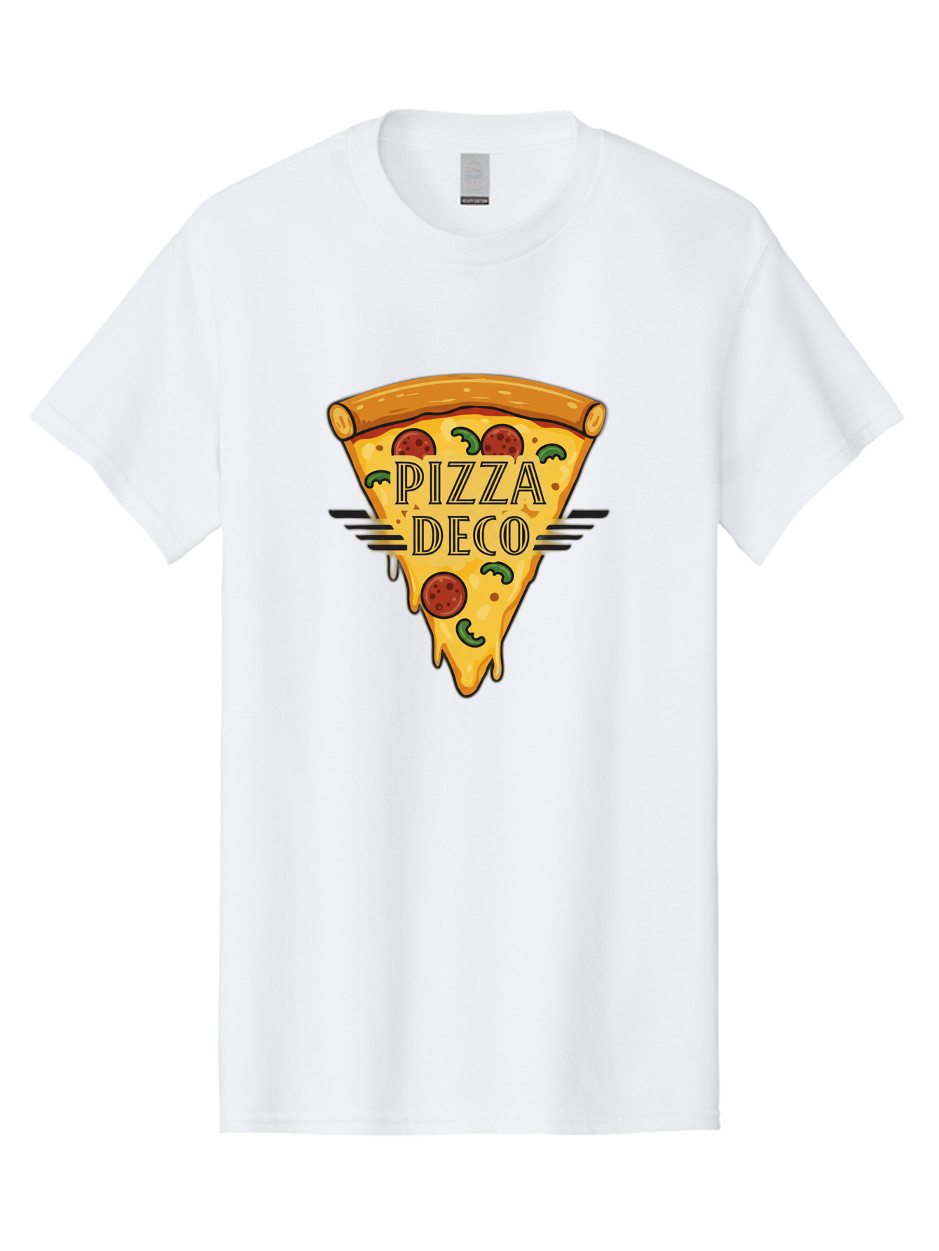 Pizza-Deco Men'S Graphic Tee, 100% Cotton, Comfortable Casual Summer Wear, Machine Washable, Pizza Slice, Melted Cheese, Pepperoni Pizza, Jalapeno Slices, Italian Food, Food Logo, Pizza Branding, Cartoon Illustration, Cheesy Goodness, Bac263