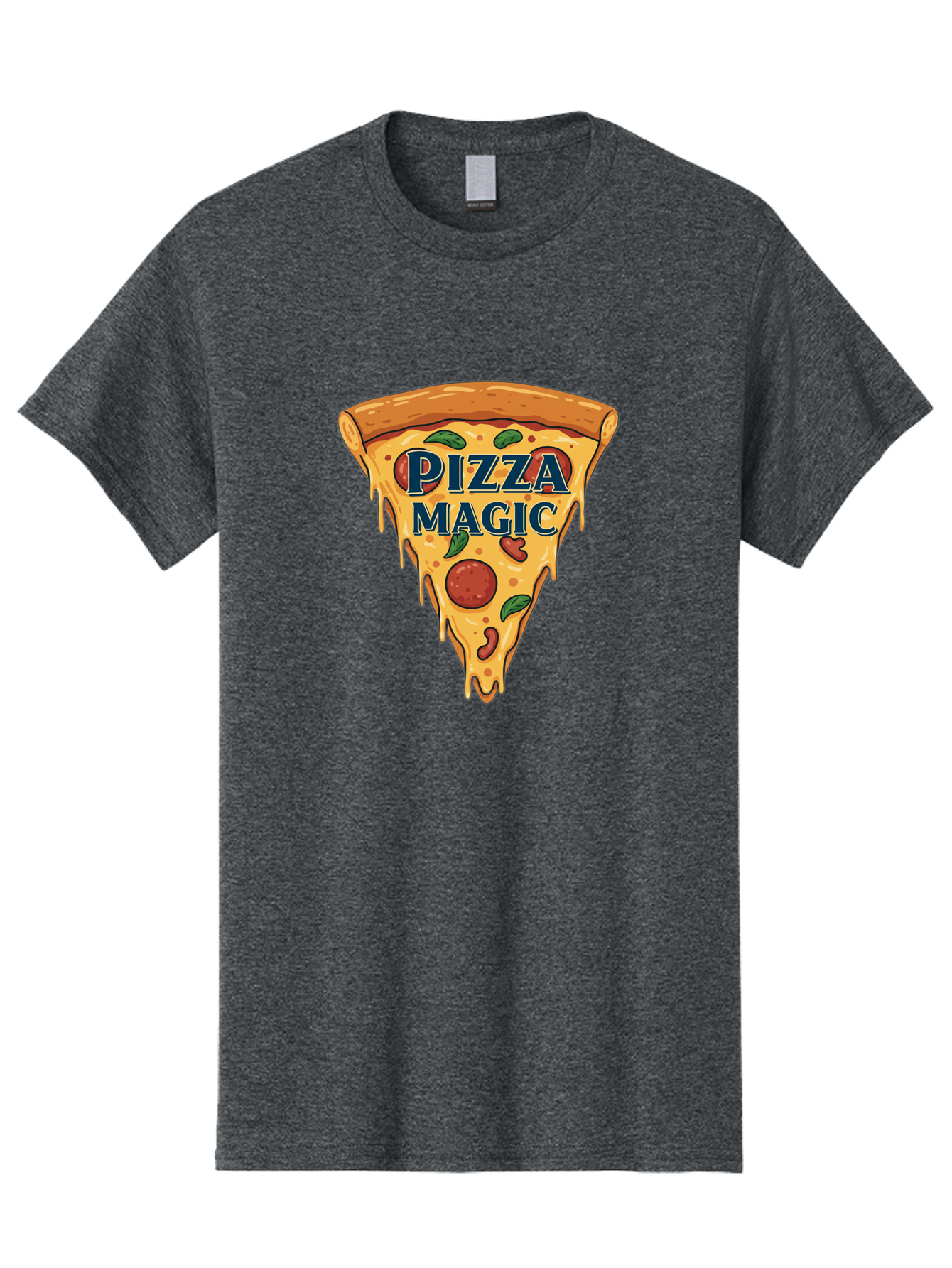 Pizza-Magic Men'S Graphic Tee, 100% Cotton, Comfortable Casual Summer Wear, Machine Washable, Pizza Slice, Cheesy Goodness, Pepperoni Pizza, Basil Leaves, Gooey Cheese, Melting Cheese, Savory Delight, Pizza Magic Bac265