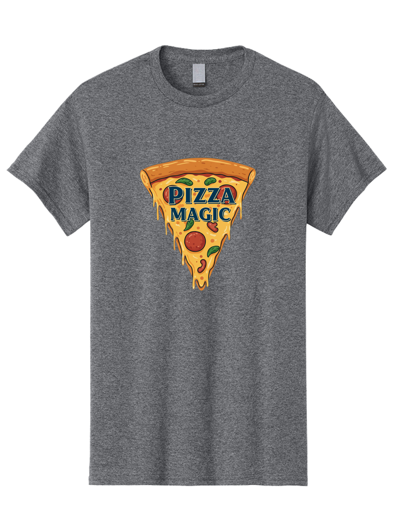 Pizza-Magic Men'S Graphic Tee, 100% Cotton, Comfortable Casual Summer Wear, Machine Washable, Pizza Slice, Cheesy Goodness, Pepperoni Pizza, Basil Leaves, Gooey Cheese, Melting Cheese, Savory Delight, Pizza Magic Bac265