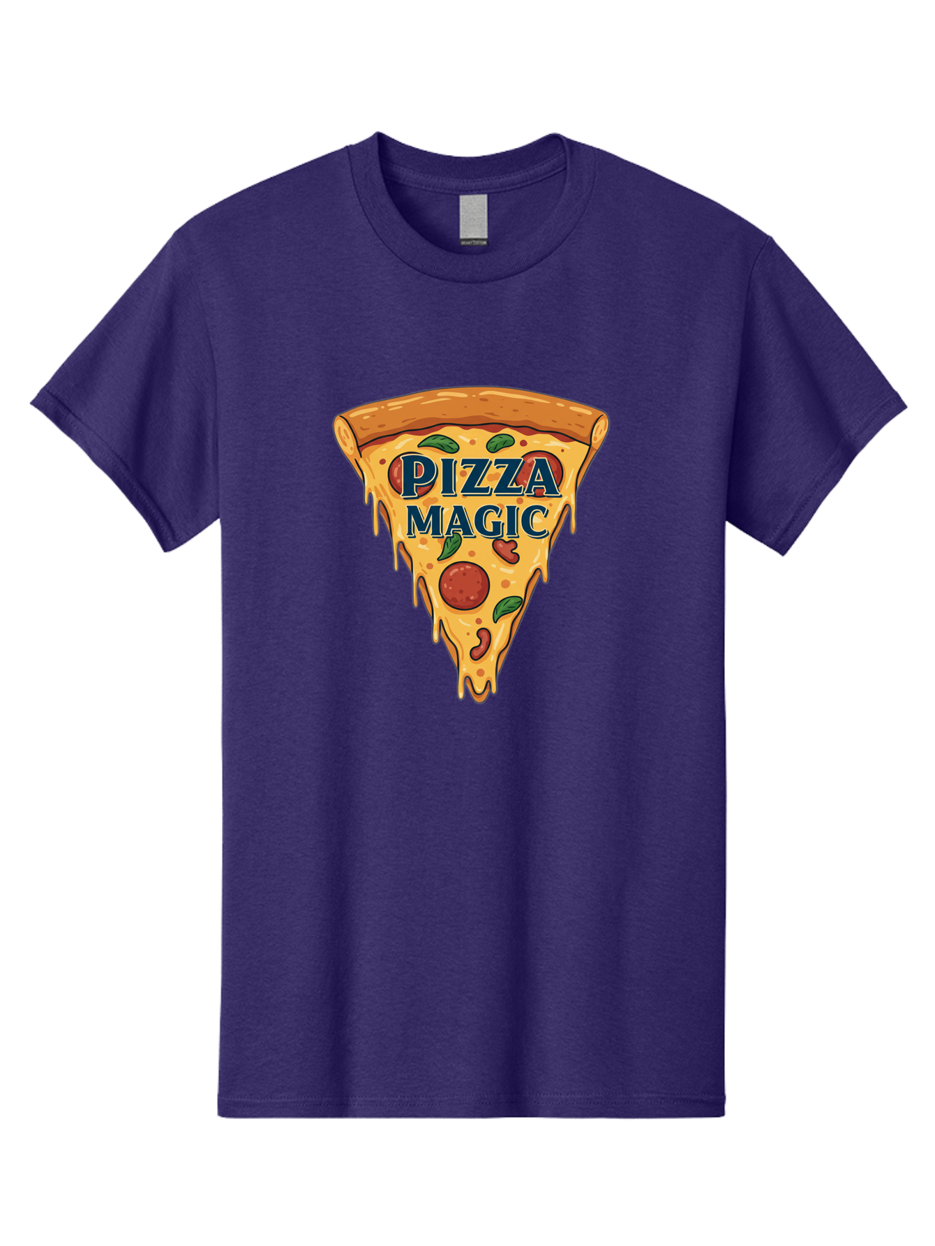 Pizza-Magic Men'S Graphic Tee, 100% Cotton, Comfortable Casual Summer Wear, Machine Washable, Pizza Slice, Cheesy Goodness, Pepperoni Pizza, Basil Leaves, Gooey Cheese, Melting Cheese, Savory Delight, Pizza Magic Bac265