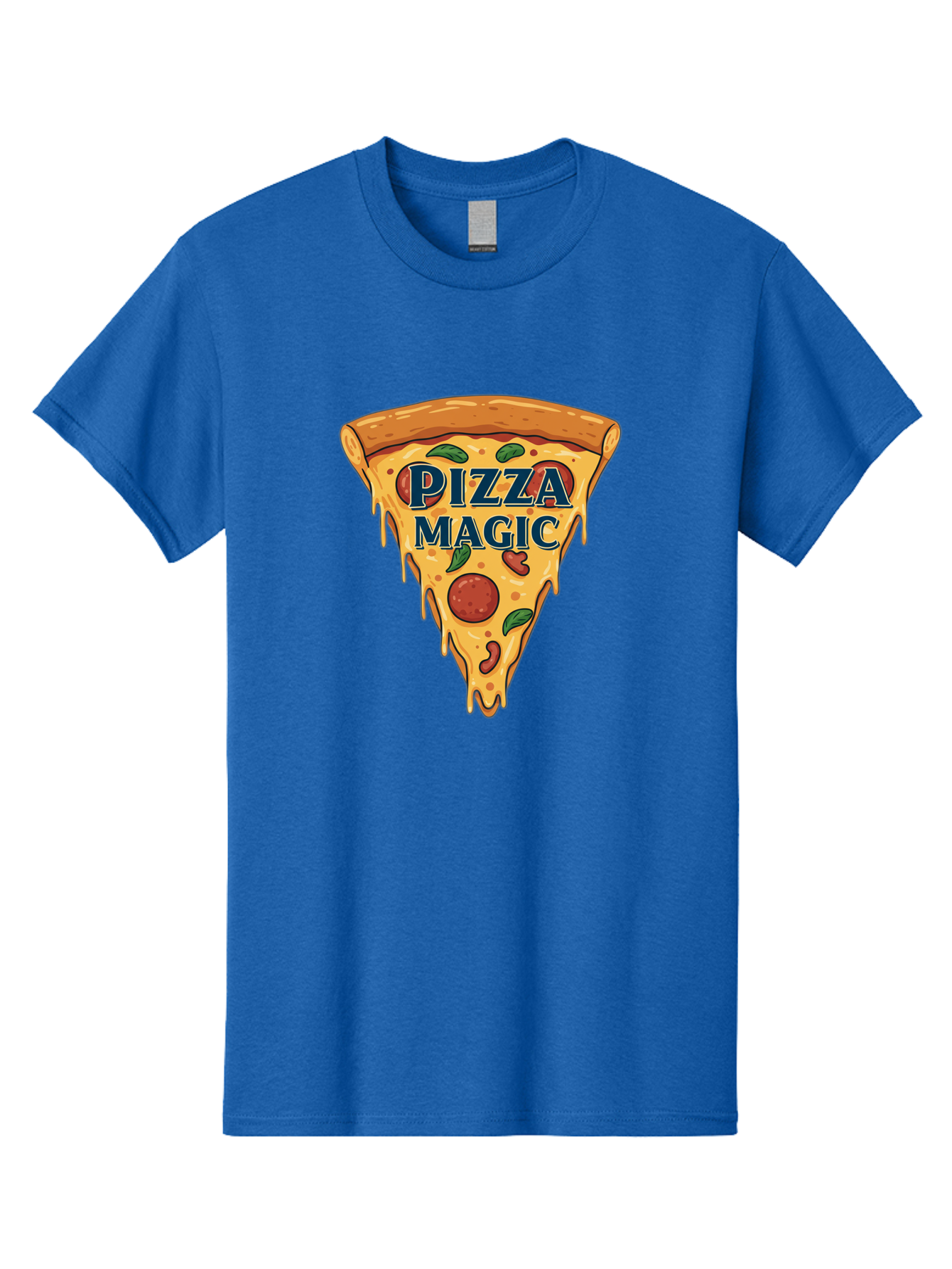 Pizza-Magic Men'S Graphic Tee, 100% Cotton, Comfortable Casual Summer Wear, Machine Washable, Pizza Slice, Cheesy Goodness, Pepperoni Pizza, Basil Leaves, Gooey Cheese, Melting Cheese, Savory Delight, Pizza Magic Bac265