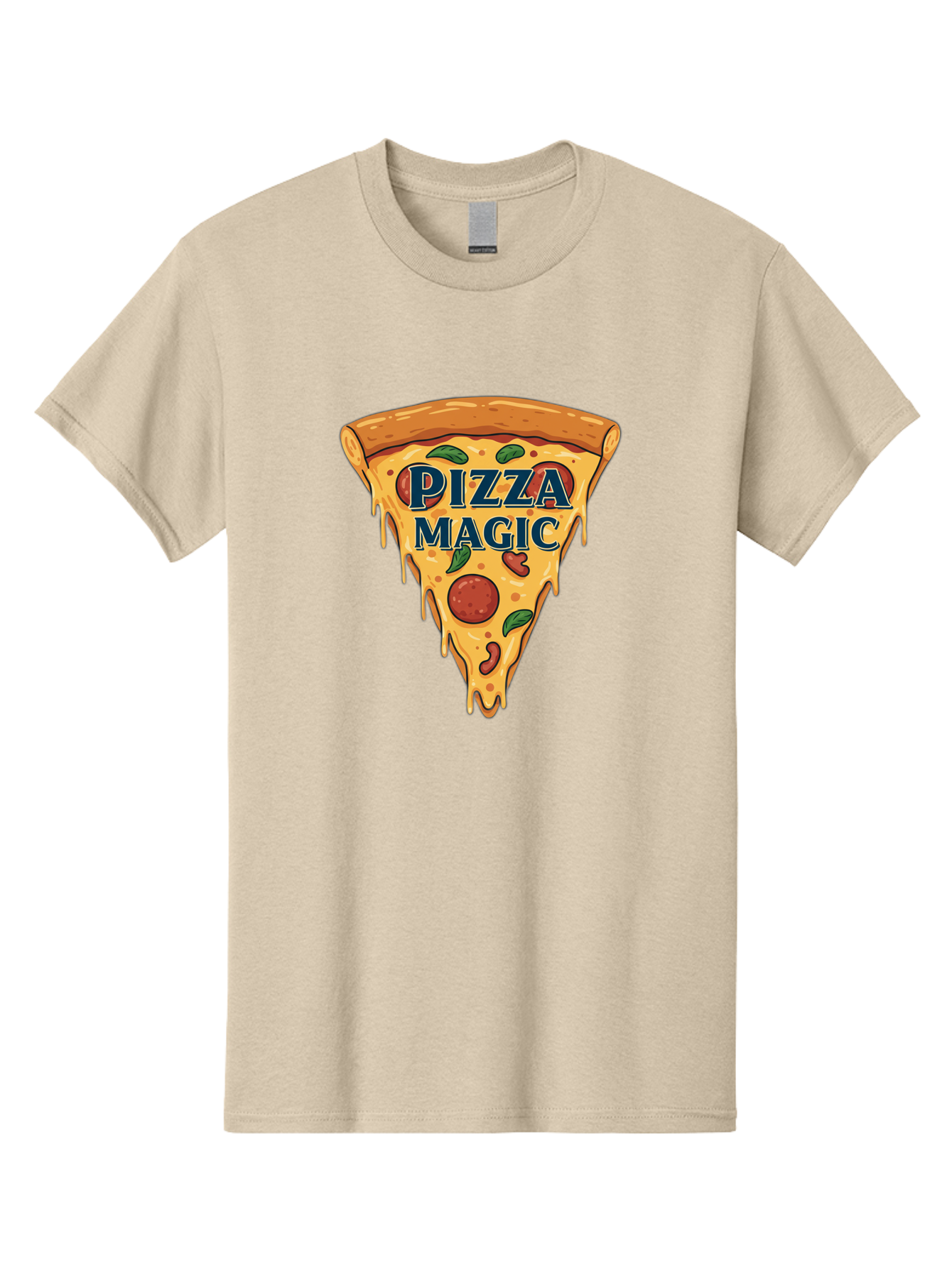 Pizza-Magic Men'S Graphic Tee, 100% Cotton, Comfortable Casual Summer Wear, Machine Washable, Pizza Slice, Cheesy Goodness, Pepperoni Pizza, Basil Leaves, Gooey Cheese, Melting Cheese, Savory Delight, Pizza Magic Bac265