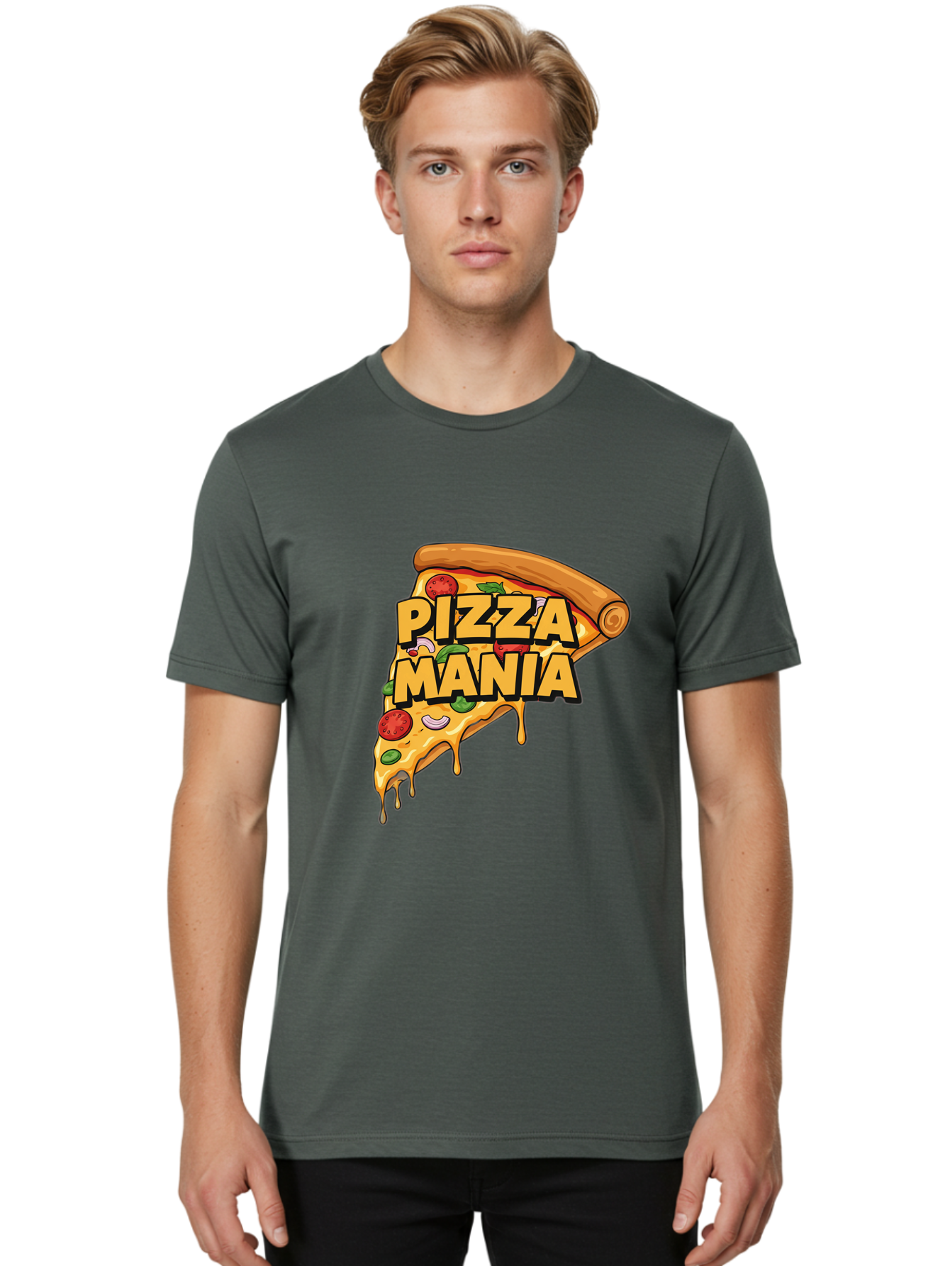 Pizza-Mania Men'S Graphic Tee, 100% Cotton, Comfortable Casual Summer Wear, Machine Washable, Cheesy Pizza Slice, Pizza Toppings, Tomato Sauce, Melted Mozzarella, Pizza Mania, Foodie, Italian Cuisine, Savory Delight, Mouth-Watering Pizza Bac266