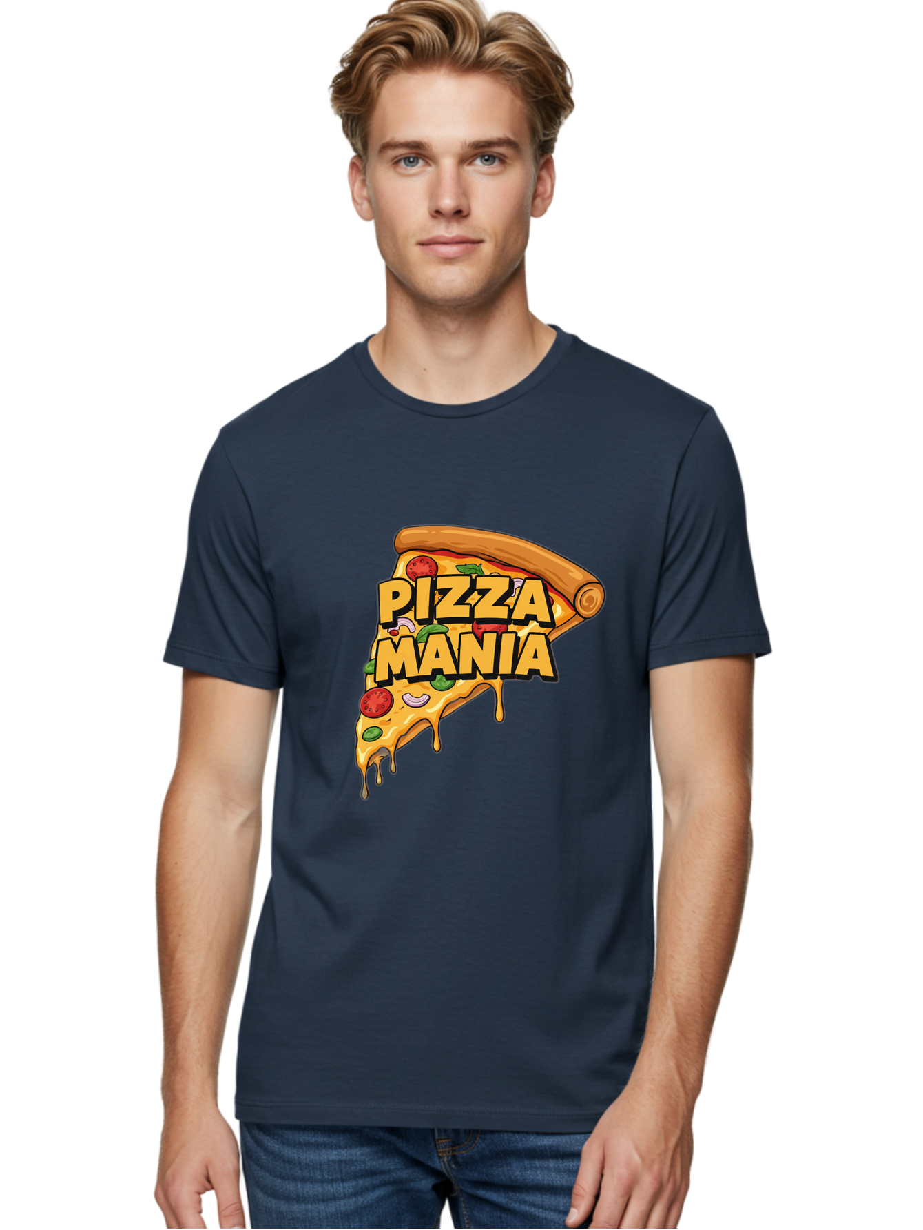Pizza-Mania Men'S Graphic Tee, 100% Cotton, Comfortable Casual Summer Wear, Machine Washable, Cheesy Pizza Slice, Pizza Toppings, Tomato Sauce, Melted Mozzarella, Pizza Mania, Foodie, Italian Cuisine, Savory Delight, Mouth-Watering Pizza Bac266