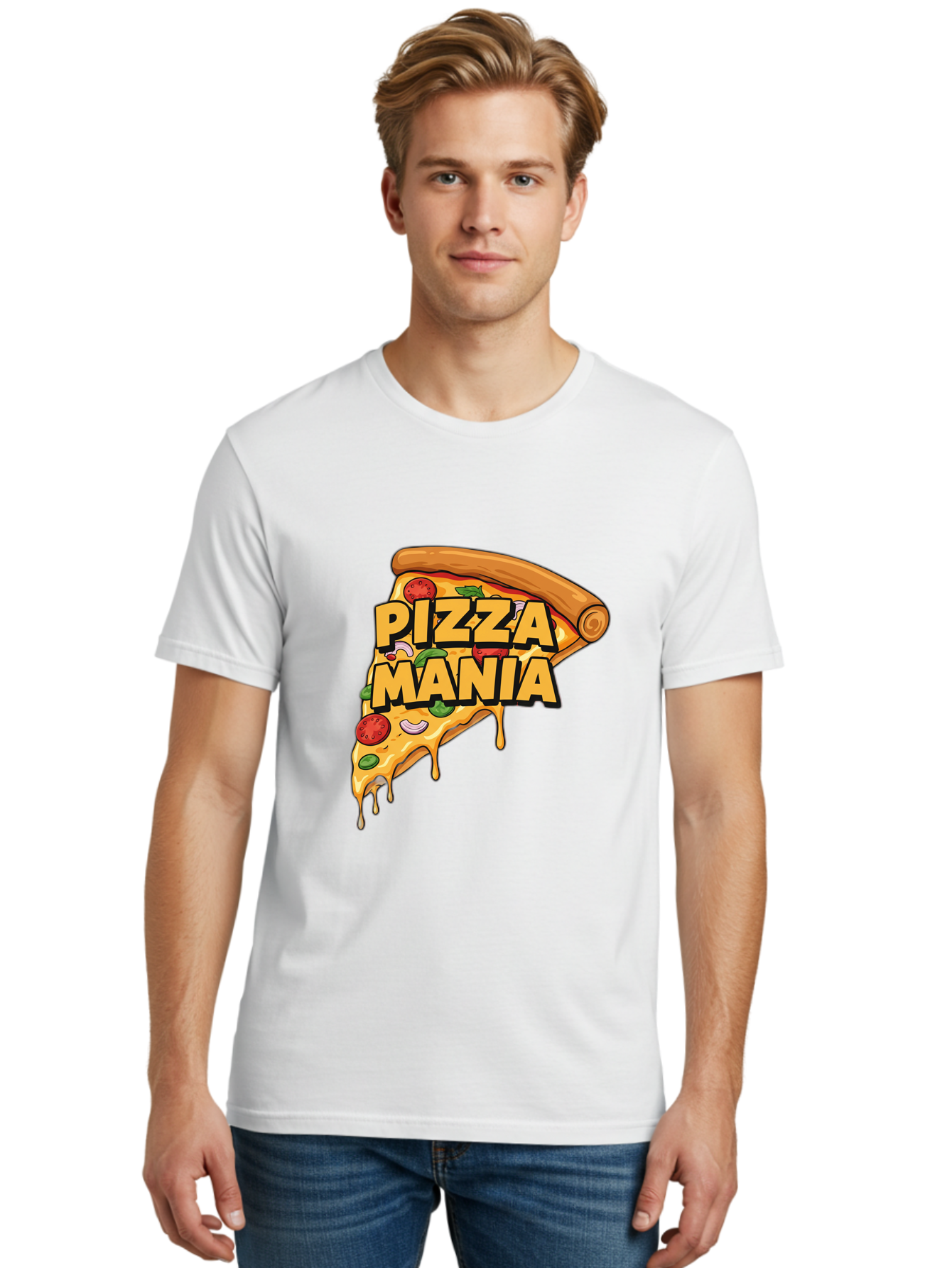 Pizza-Mania Men'S Graphic Tee, 100% Cotton, Comfortable Casual Summer Wear, Machine Washable, Cheesy Pizza Slice, Pizza Toppings, Tomato Sauce, Melted Mozzarella, Pizza Mania, Foodie, Italian Cuisine, Savory Delight, Mouth-Watering Pizza Bac266