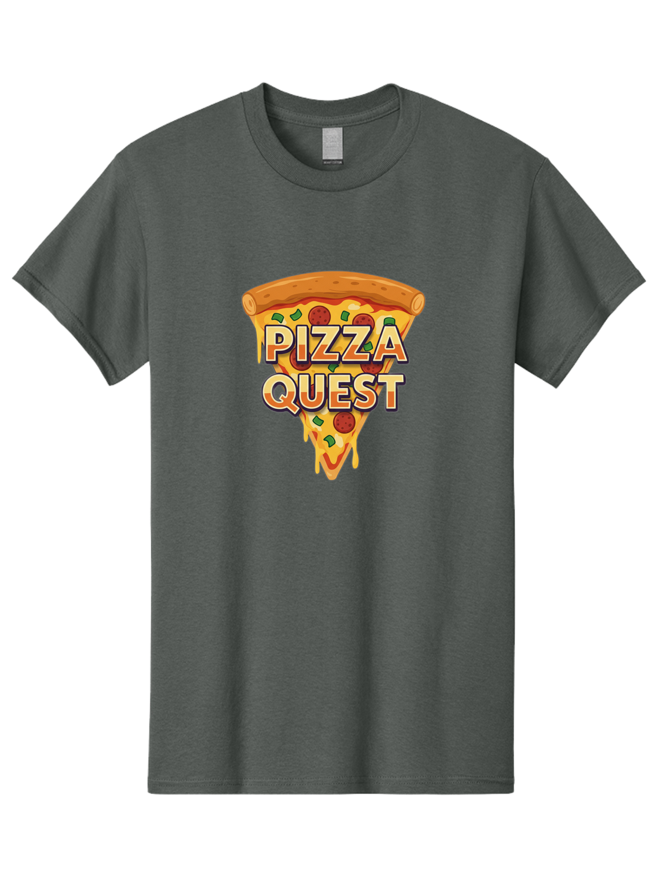 Pizza-Quest Men'S Graphic Tee, 100% Cotton, Comfortable Casual Summer Wear, Machine Washable, Pizza Slice, Melted Cheese, Pepperoni Pizza, Green Peppers, Cartoon Pizza, Food Illustration, Cheesy Goodness, Pizza Lovers, Gaming Logo Bac268
