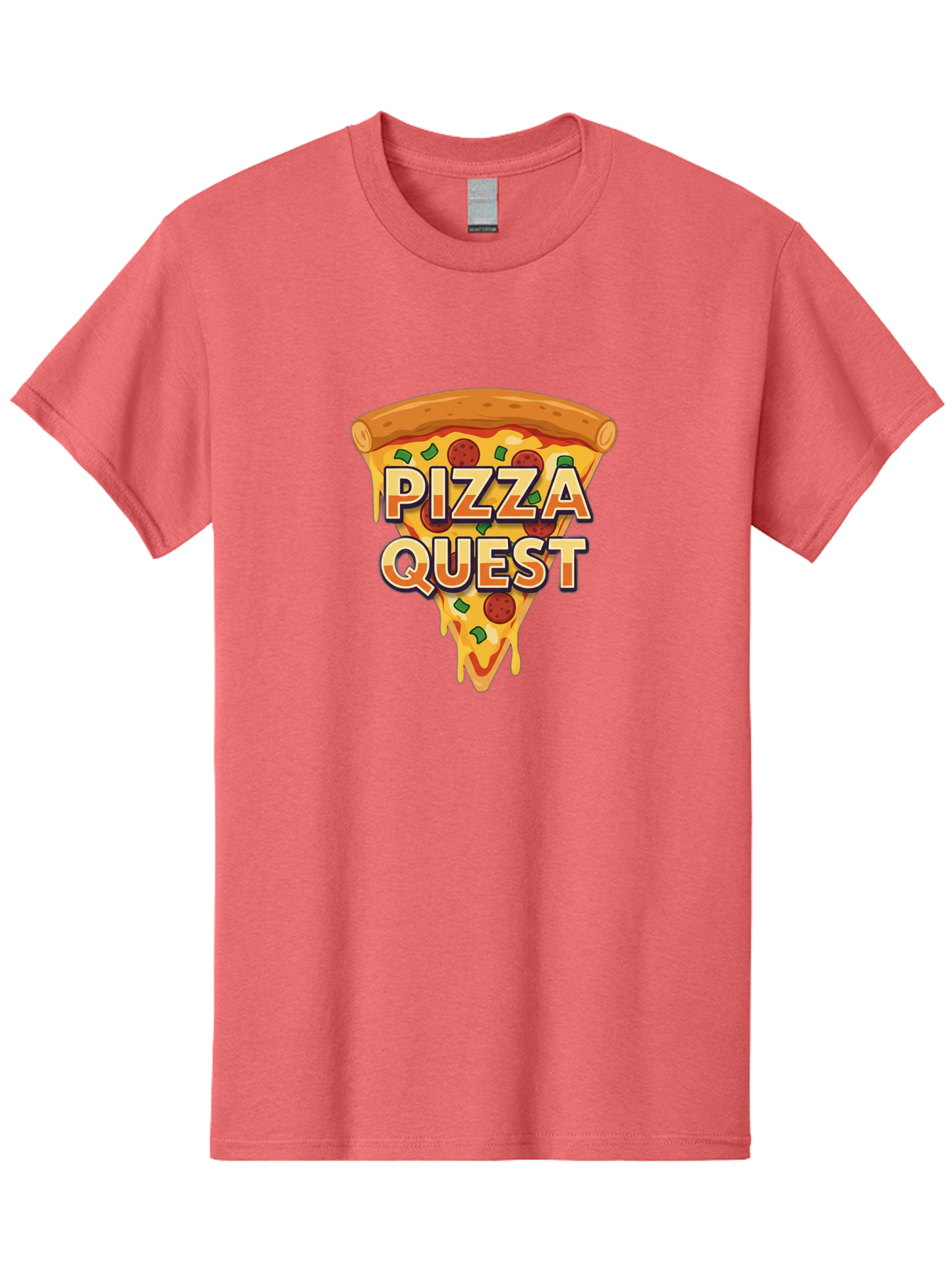 Pizza-Quest Men'S Graphic Tee, 100% Cotton, Comfortable Casual Summer Wear, Machine Washable, Pizza Slice, Melted Cheese, Pepperoni Pizza, Green Peppers, Cartoon Pizza, Food Illustration, Cheesy Goodness, Pizza Lovers, Gaming Logo Bac268