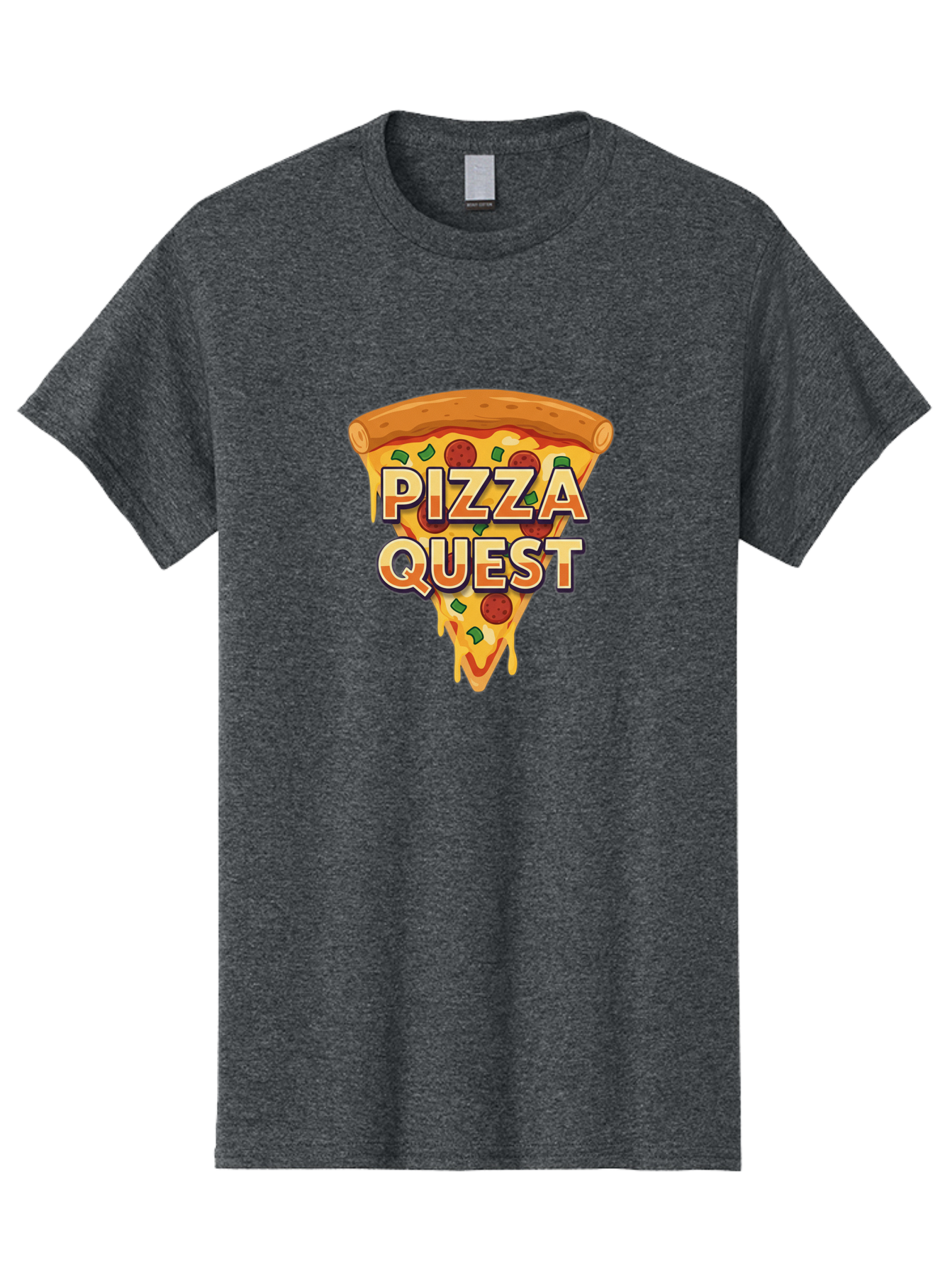 Pizza-Quest Men'S Graphic Tee, 100% Cotton, Comfortable Casual Summer Wear, Machine Washable, Pizza Slice, Melted Cheese, Pepperoni Pizza, Green Peppers, Cartoon Pizza, Food Illustration, Cheesy Goodness, Pizza Lovers, Gaming Logo Bac268