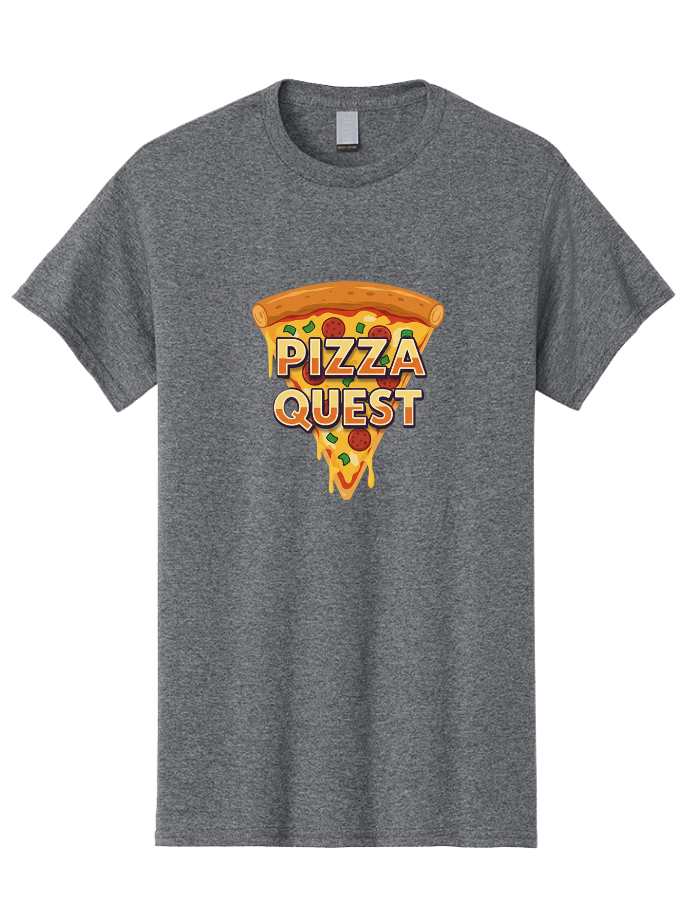 Pizza-Quest Men'S Graphic Tee, 100% Cotton, Comfortable Casual Summer Wear, Machine Washable, Pizza Slice, Melted Cheese, Pepperoni Pizza, Green Peppers, Cartoon Pizza, Food Illustration, Cheesy Goodness, Pizza Lovers, Gaming Logo Bac268