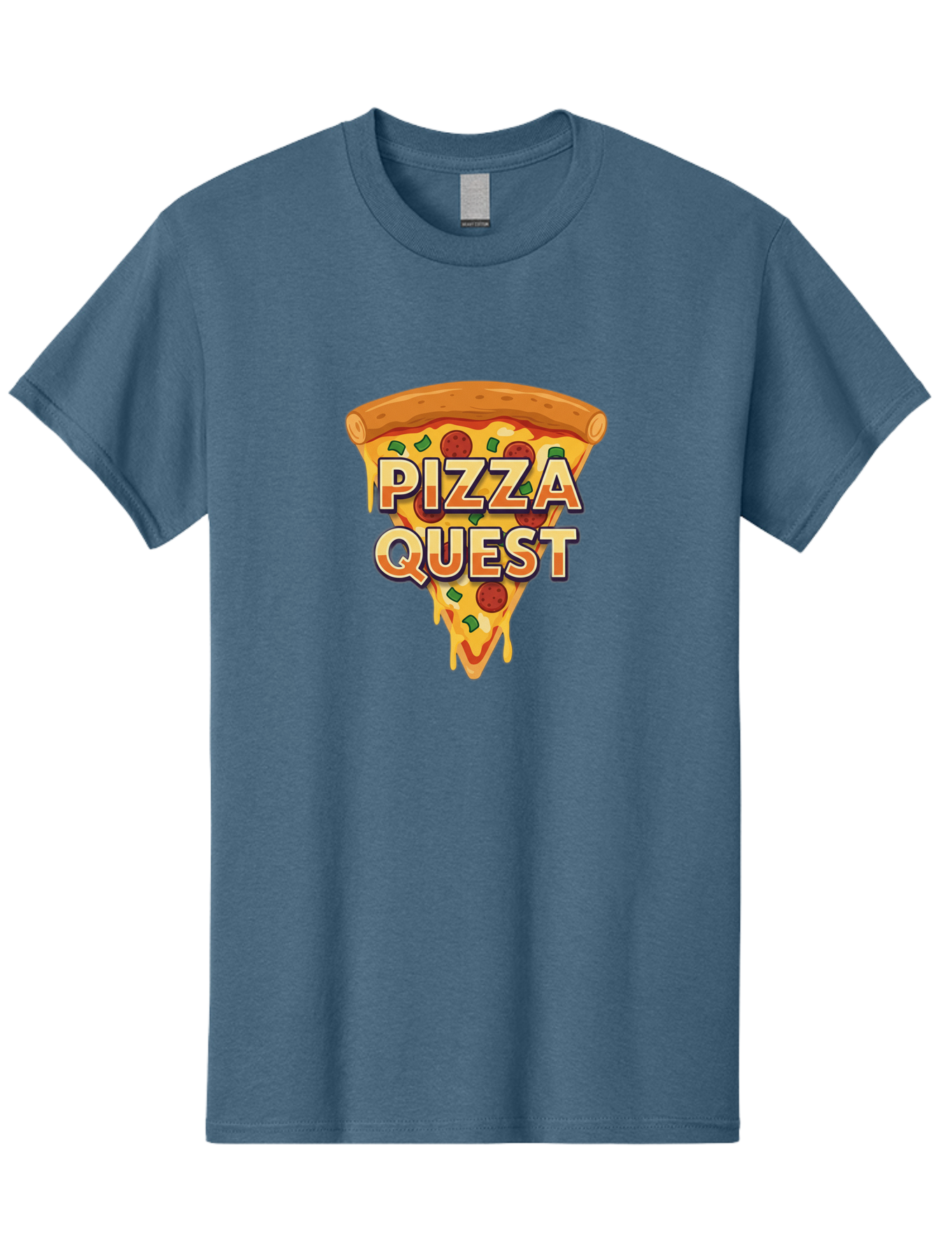 Pizza-Quest Men'S Graphic Tee, 100% Cotton, Comfortable Casual Summer Wear, Machine Washable, Pizza Slice, Melted Cheese, Pepperoni Pizza, Green Peppers, Cartoon Pizza, Food Illustration, Cheesy Goodness, Pizza Lovers, Gaming Logo Bac268