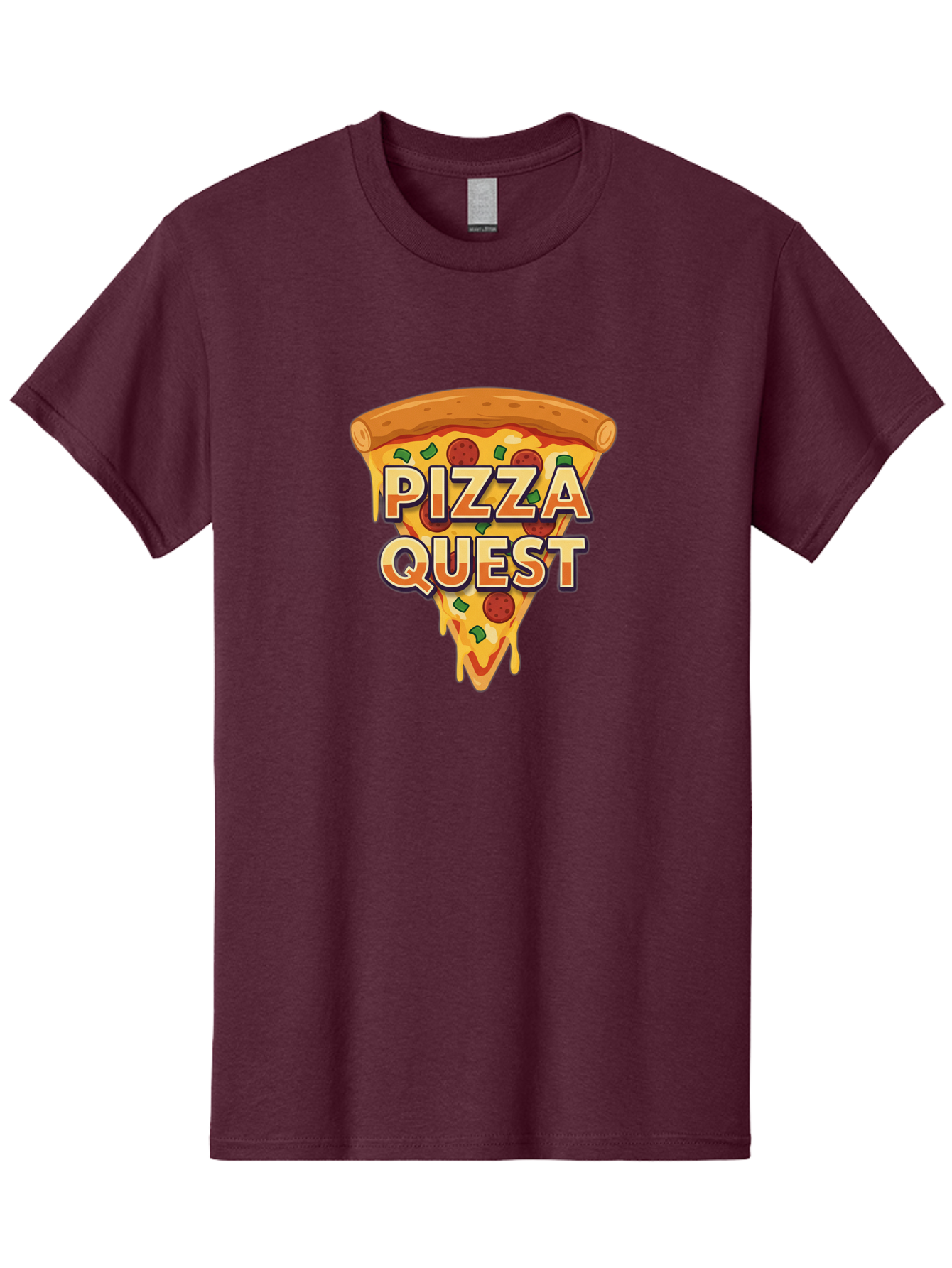 Pizza-Quest Men'S Graphic Tee, 100% Cotton, Comfortable Casual Summer Wear, Machine Washable, Pizza Slice, Melted Cheese, Pepperoni Pizza, Green Peppers, Cartoon Pizza, Food Illustration, Cheesy Goodness, Pizza Lovers, Gaming Logo Bac268