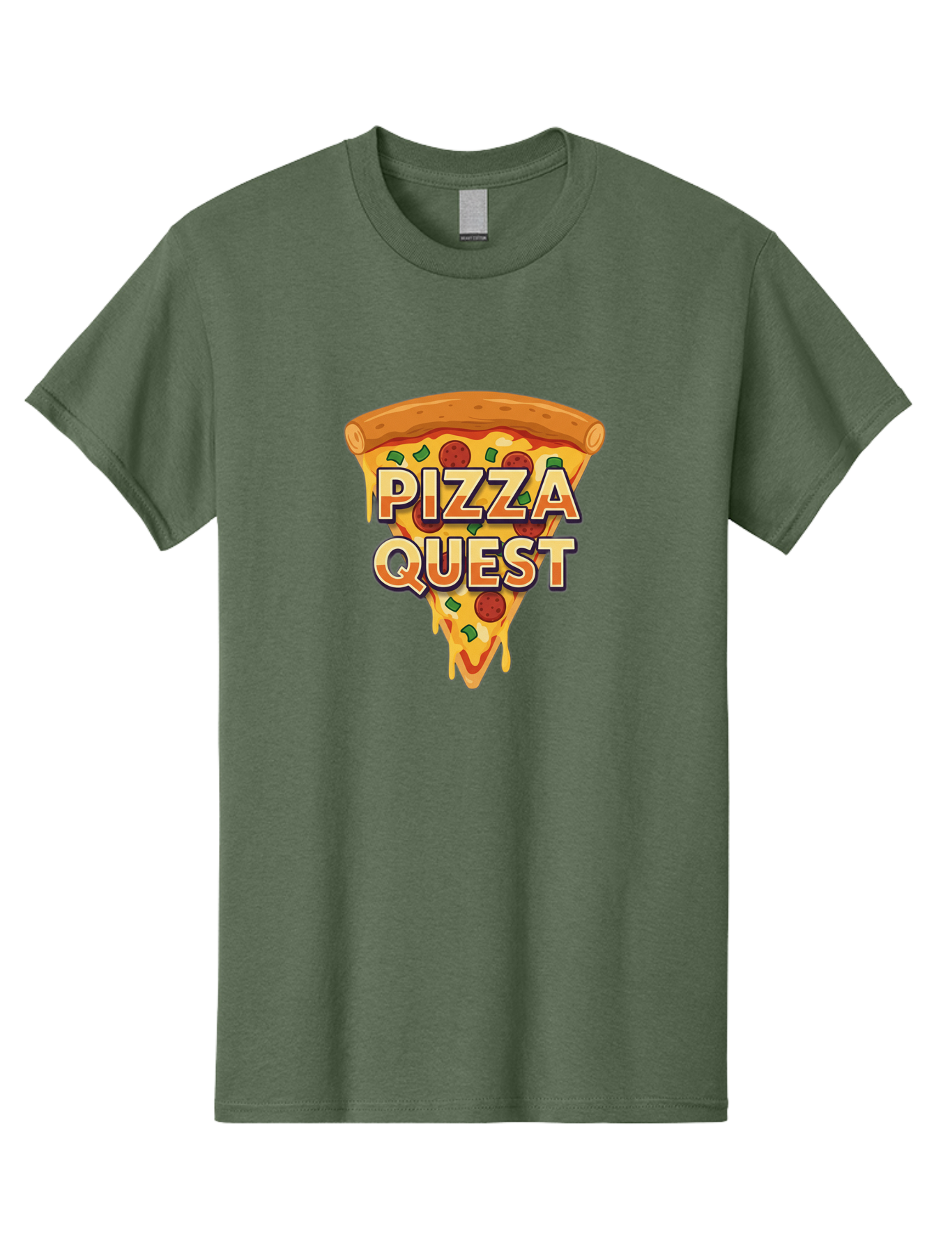 Pizza-Quest Men'S Graphic Tee, 100% Cotton, Comfortable Casual Summer Wear, Machine Washable, Pizza Slice, Melted Cheese, Pepperoni Pizza, Green Peppers, Cartoon Pizza, Food Illustration, Cheesy Goodness, Pizza Lovers, Gaming Logo Bac268