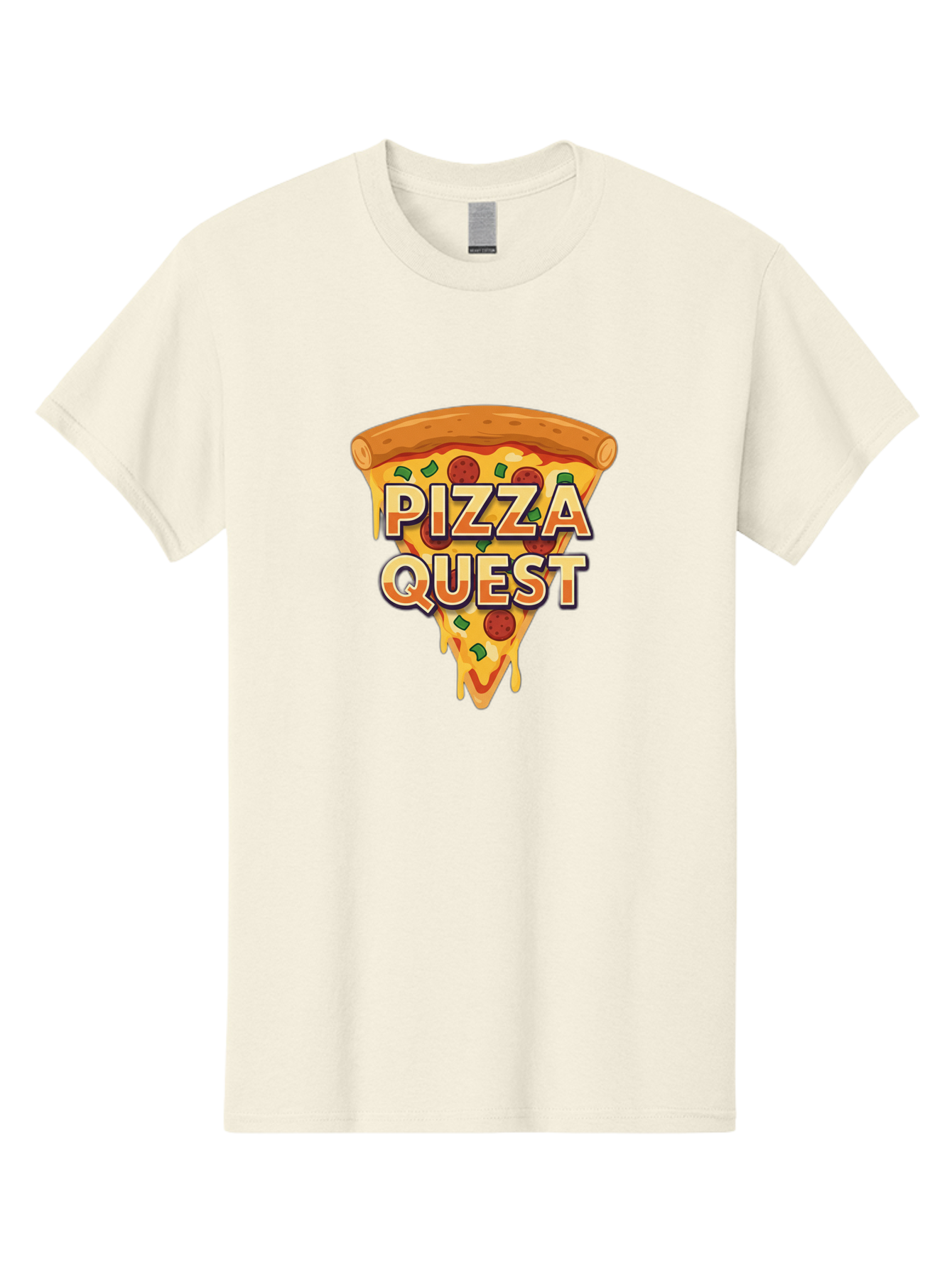 Pizza-Quest Men'S Graphic Tee, 100% Cotton, Comfortable Casual Summer Wear, Machine Washable, Pizza Slice, Melted Cheese, Pepperoni Pizza, Green Peppers, Cartoon Pizza, Food Illustration, Cheesy Goodness, Pizza Lovers, Gaming Logo Bac268