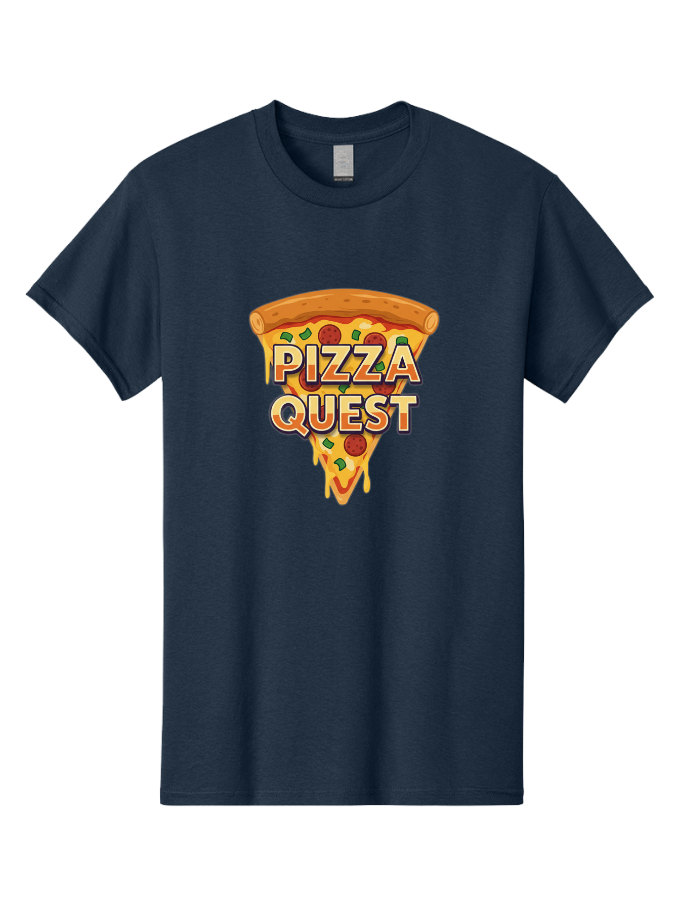 Pizza-Quest Men'S Graphic Tee, 100% Cotton, Comfortable Casual Summer Wear, Machine Washable, Pizza Slice, Melted Cheese, Pepperoni Pizza, Green Peppers, Cartoon Pizza, Food Illustration, Cheesy Goodness, Pizza Lovers, Gaming Logo Bac268