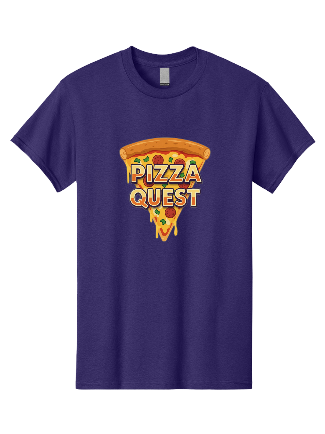 Pizza-Quest Men'S Graphic Tee, 100% Cotton, Comfortable Casual Summer Wear, Machine Washable, Pizza Slice, Melted Cheese, Pepperoni Pizza, Green Peppers, Cartoon Pizza, Food Illustration, Cheesy Goodness, Pizza Lovers, Gaming Logo Bac268