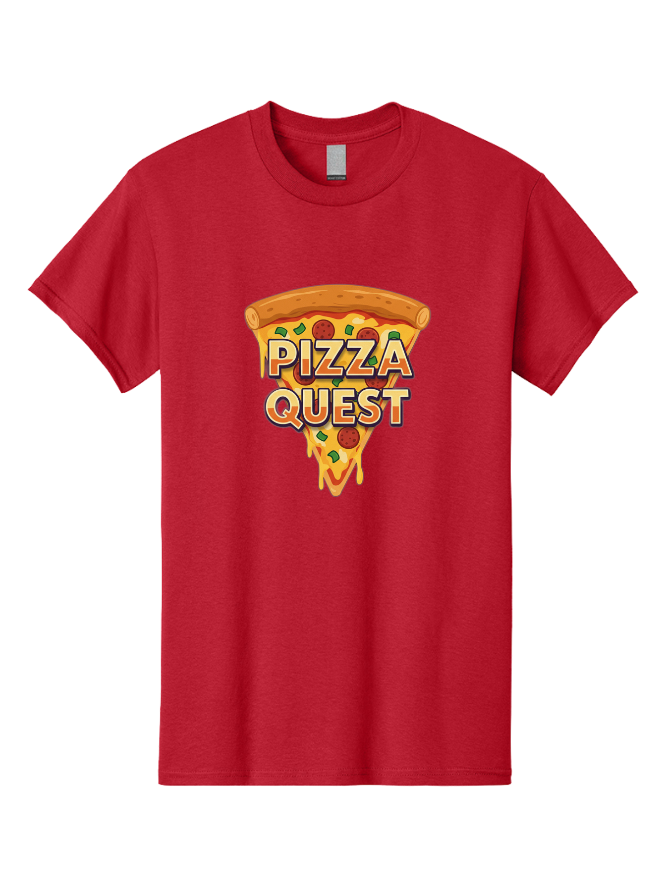 Pizza-Quest Men'S Graphic Tee, 100% Cotton, Comfortable Casual Summer Wear, Machine Washable, Pizza Slice, Melted Cheese, Pepperoni Pizza, Green Peppers, Cartoon Pizza, Food Illustration, Cheesy Goodness, Pizza Lovers, Gaming Logo Bac268