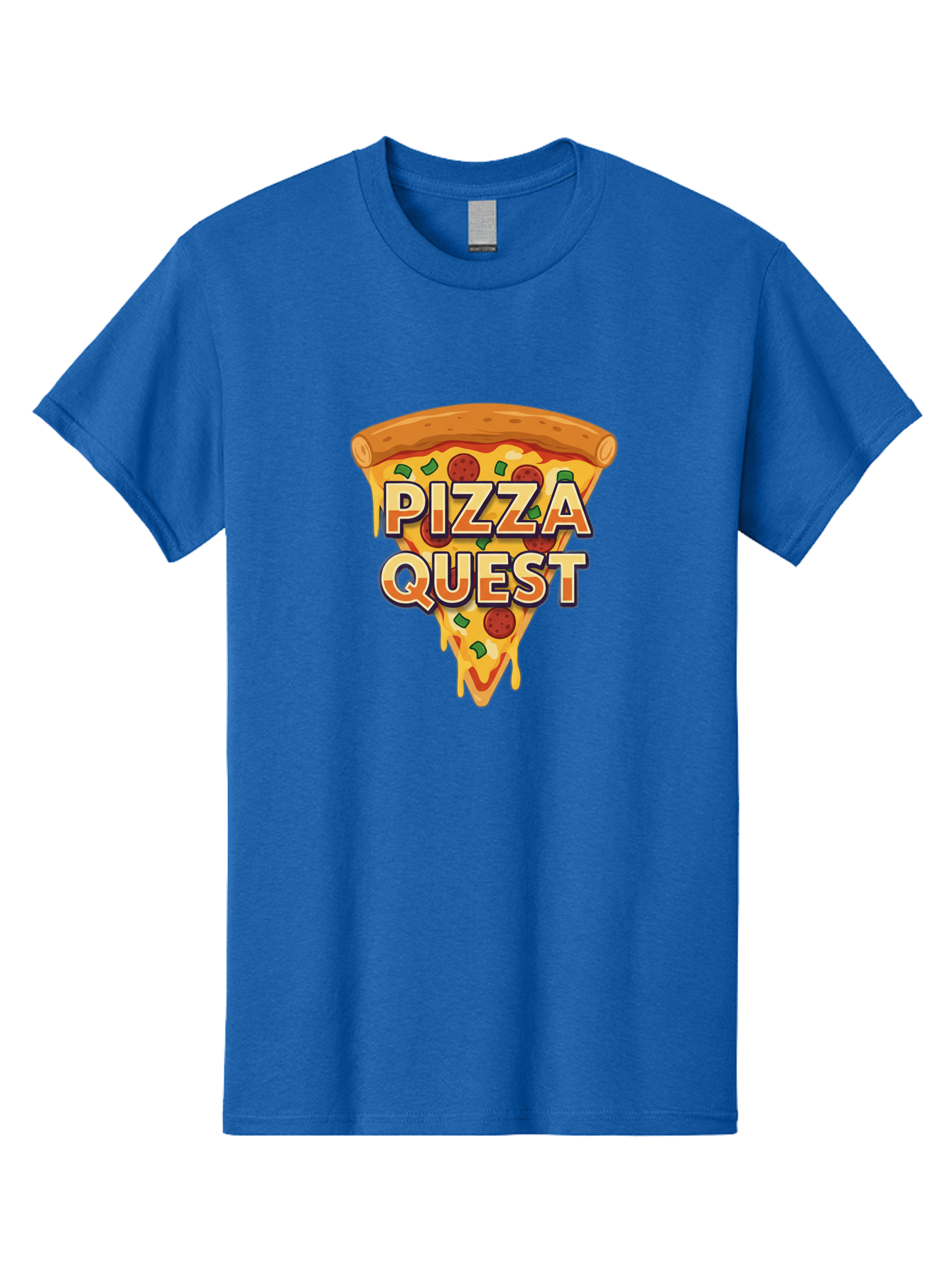 Pizza-Quest Men'S Graphic Tee, 100% Cotton, Comfortable Casual Summer Wear, Machine Washable, Pizza Slice, Melted Cheese, Pepperoni Pizza, Green Peppers, Cartoon Pizza, Food Illustration, Cheesy Goodness, Pizza Lovers, Gaming Logo Bac268