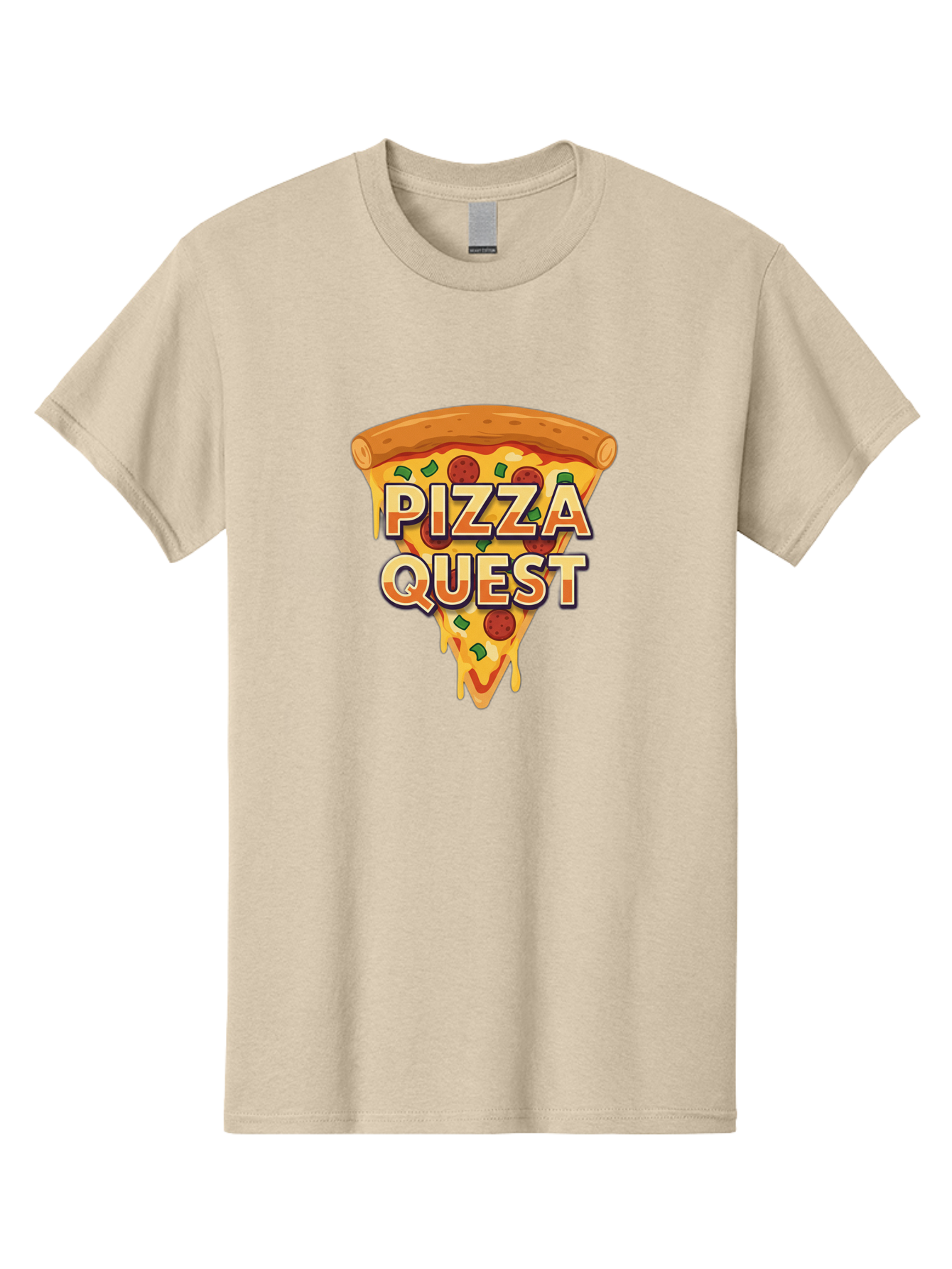 Pizza-Quest Men'S Graphic Tee, 100% Cotton, Comfortable Casual Summer Wear, Machine Washable, Pizza Slice, Melted Cheese, Pepperoni Pizza, Green Peppers, Cartoon Pizza, Food Illustration, Cheesy Goodness, Pizza Lovers, Gaming Logo Bac268