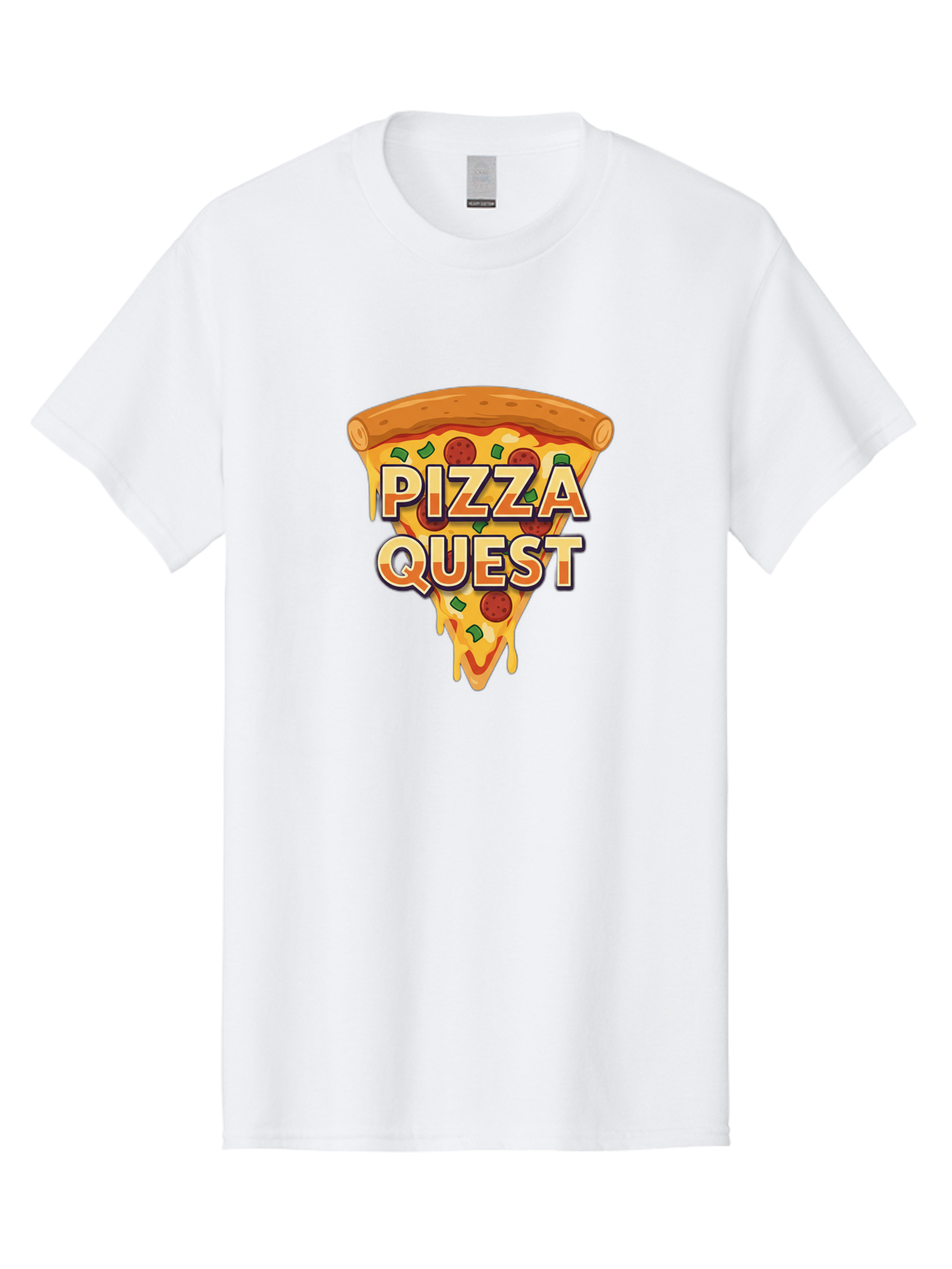 Pizza-Quest Men'S Graphic Tee, 100% Cotton, Comfortable Casual Summer Wear, Machine Washable, Pizza Slice, Melted Cheese, Pepperoni Pizza, Green Peppers, Cartoon Pizza, Food Illustration, Cheesy Goodness, Pizza Lovers, Gaming Logo Bac268