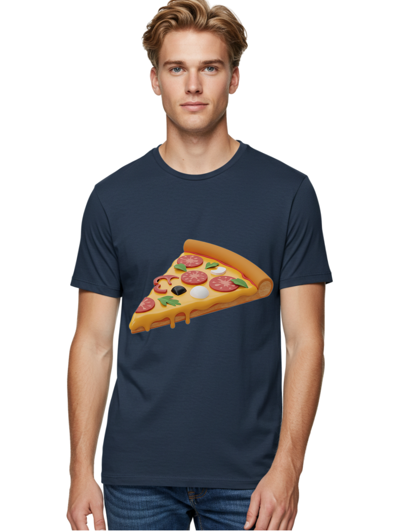 Pizza-Slice-1 Men'S Graphic Tee, 100% Cotton, Comfortable Casual Summer Wear, Machine Washable, Pizza Slice, Pepperoni Pizza, Melted Cheese, Italian Food, Cheese Pizza, Olives, Garlic, Basil Leaves, Pepperoni Slices, Gourmet Pizza Bac269