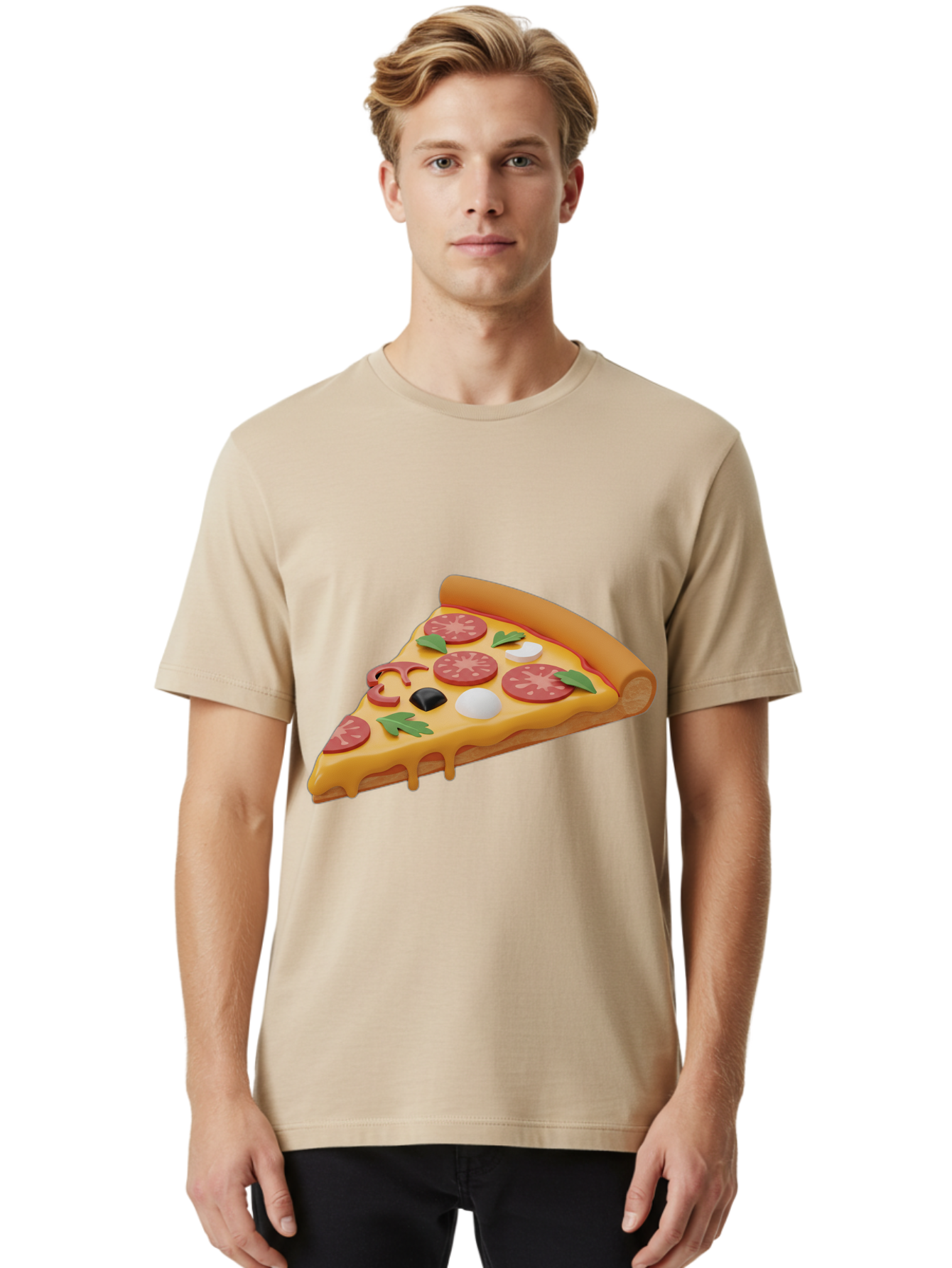 Pizza-Slice-1 Men'S Graphic Tee, 100% Cotton, Comfortable Casual Summer Wear, Machine Washable, Pizza Slice, Pepperoni Pizza, Melted Cheese, Italian Food, Cheese Pizza, Olives, Garlic, Basil Leaves, Pepperoni Slices, Gourmet Pizza Bac269