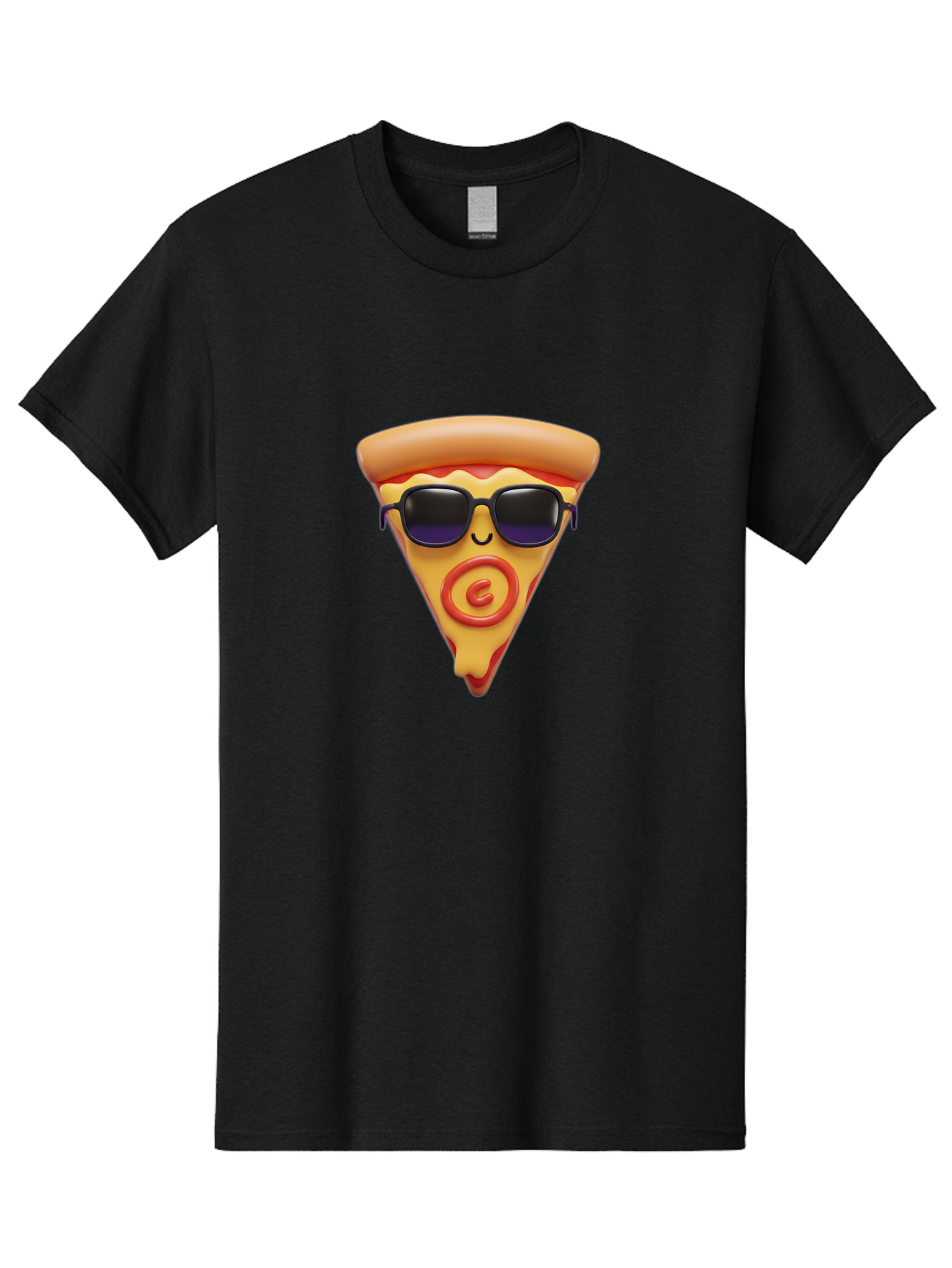 Pizza-Slice-10 Men'S Graphic Tee, 100% Cotton, Comfortable Casual Summer Wear, Machine Washable, Cartoon Pizza Slice, Smiling Face, Sunglasses, Red Swirl, Playful Design, Food Illustration, Whimsical Character, Trendy Vibe, Funny Graphic Bac270