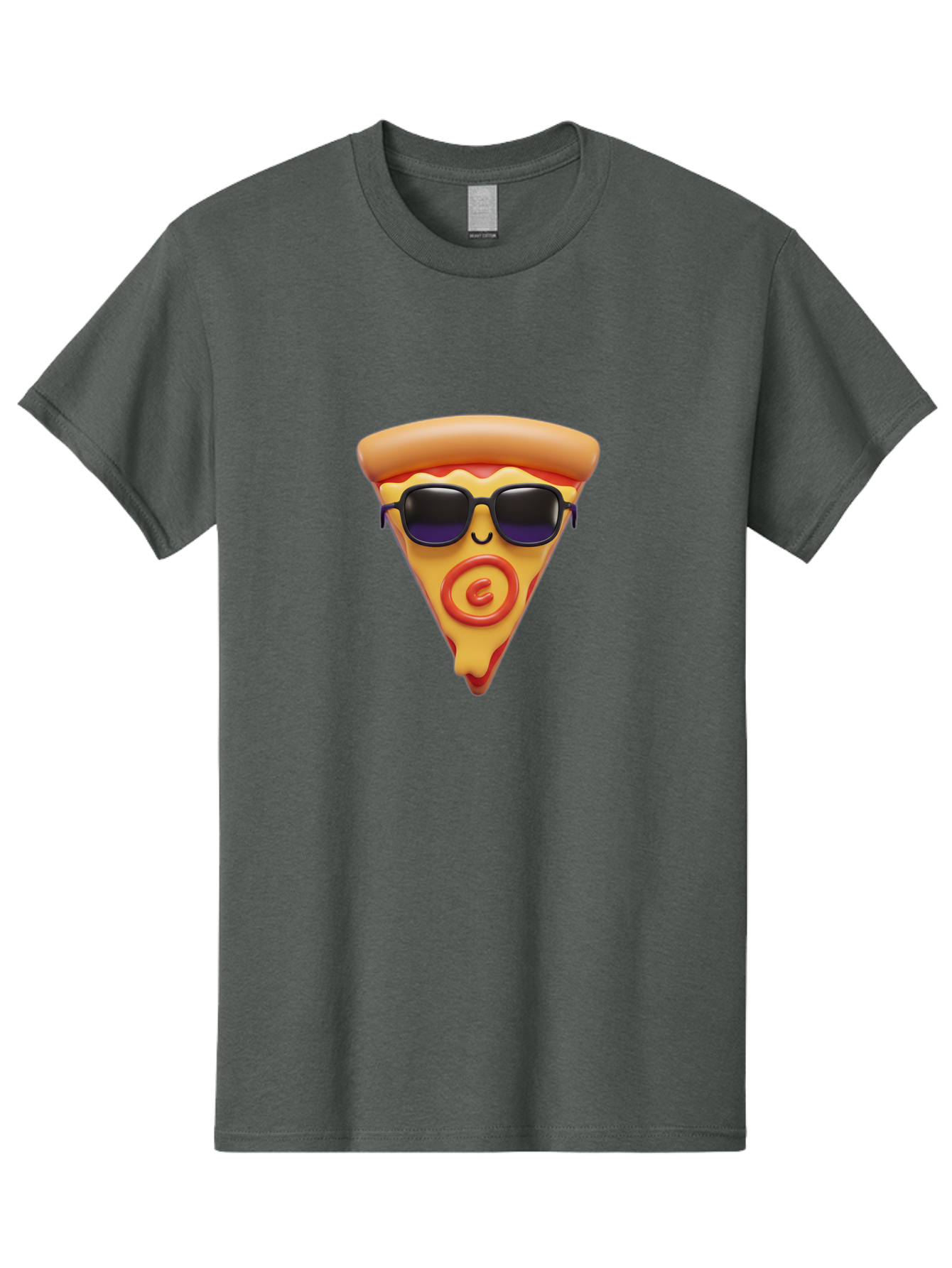 Pizza-Slice-10 Men'S Graphic Tee, 100% Cotton, Comfortable Casual Summer Wear, Machine Washable, Cartoon Pizza Slice, Smiling Face, Sunglasses, Red Swirl, Playful Design, Food Illustration, Whimsical Character, Trendy Vibe, Funny Graphic Bac270