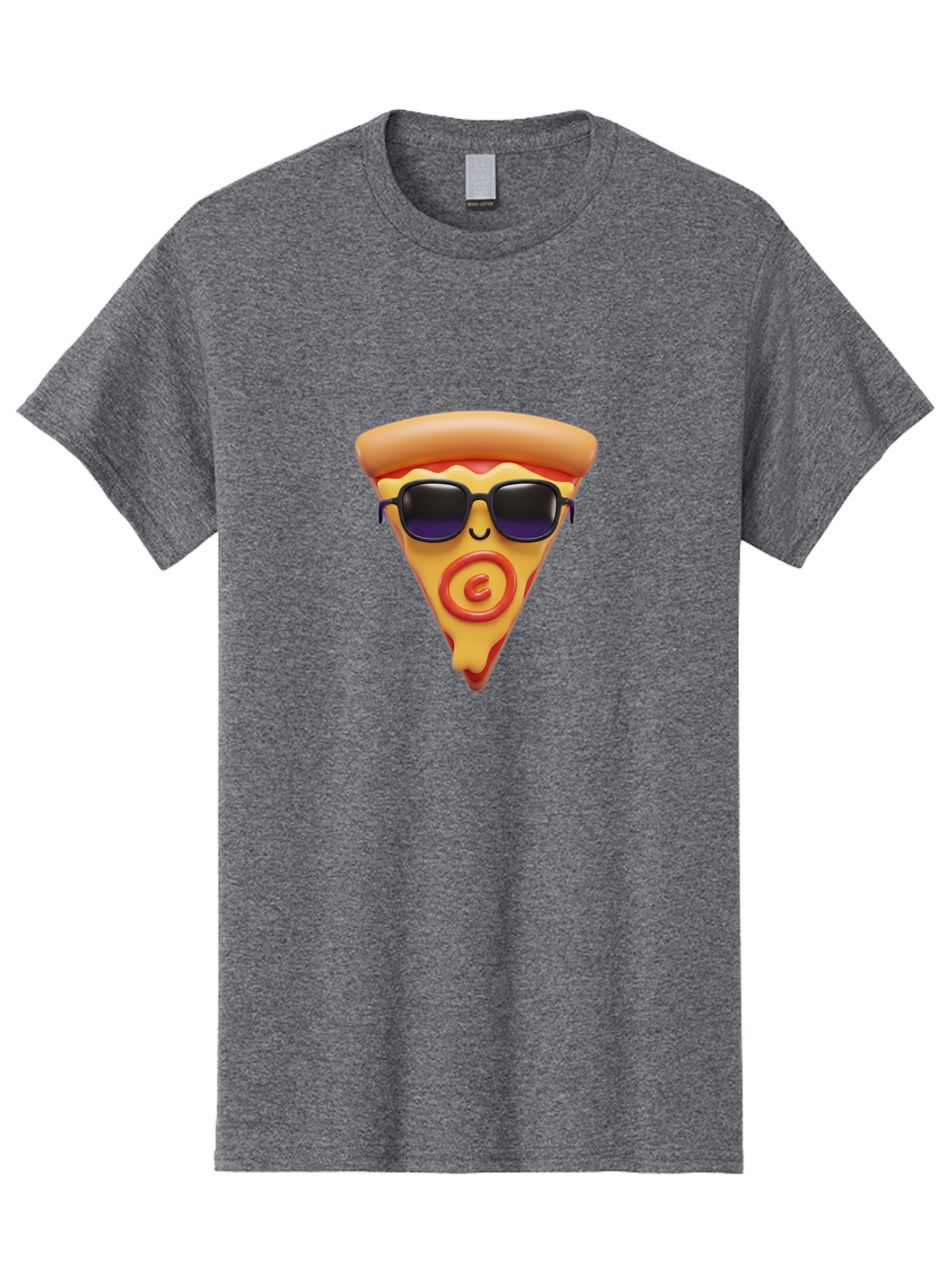 Pizza-Slice-10 Men'S Graphic Tee, 100% Cotton, Comfortable Casual Summer Wear, Machine Washable, Cartoon Pizza Slice, Smiling Face, Sunglasses, Red Swirl, Playful Design, Food Illustration, Whimsical Character, Trendy Vibe, Funny Graphic Bac270