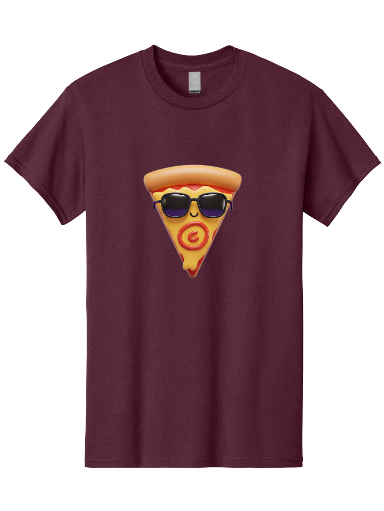 Pizza-Slice-10 Men'S Graphic Tee, 100% Cotton, Comfortable Casual Summer Wear, Machine Washable, Cartoon Pizza Slice, Smiling Face, Sunglasses, Red Swirl, Playful Design, Food Illustration, Whimsical Character, Trendy Vibe, Funny Graphic Bac270