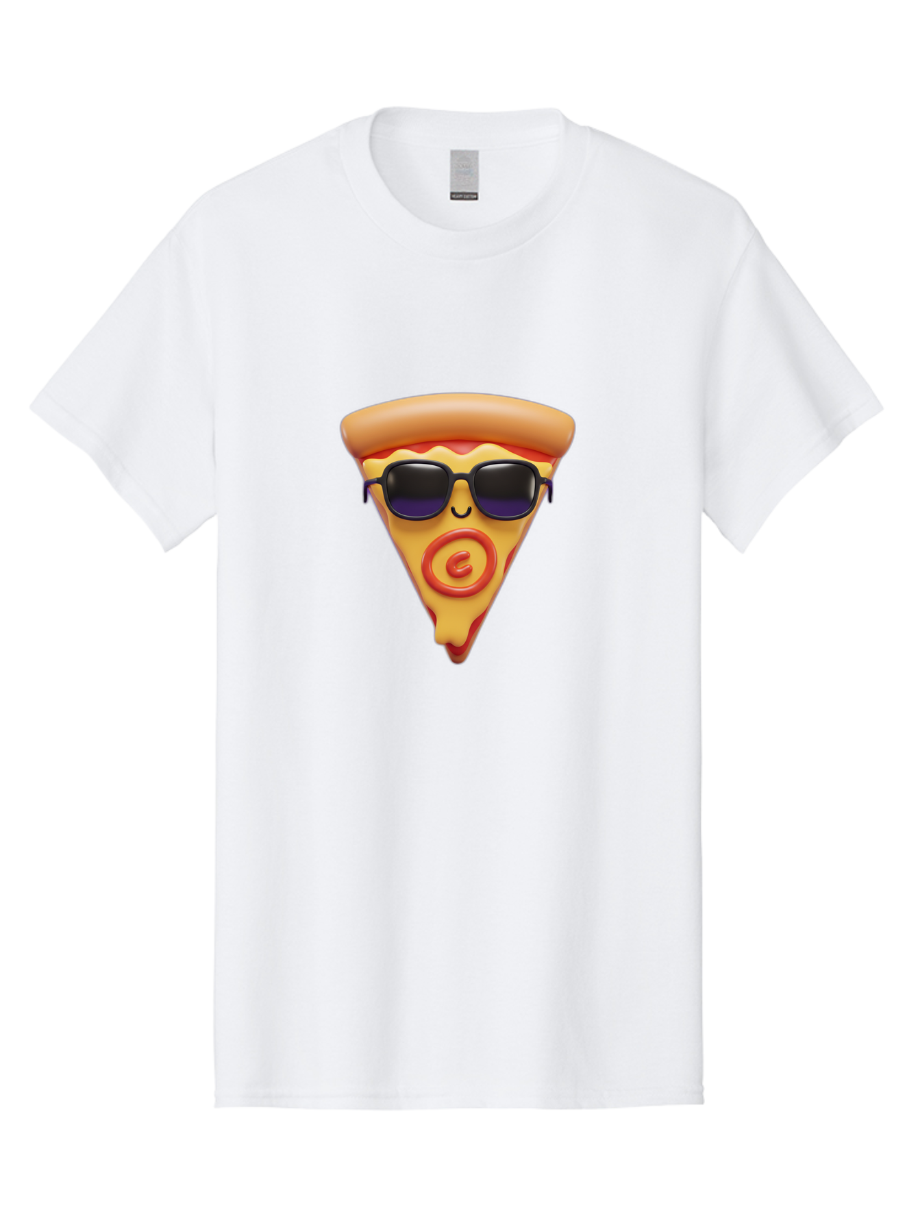 Pizza-Slice-10 Men'S Graphic Tee, 100% Cotton, Comfortable Casual Summer Wear, Machine Washable, Cartoon Pizza Slice, Smiling Face, Sunglasses, Red Swirl, Playful Design, Food Illustration, Whimsical Character, Trendy Vibe, Funny Graphic Bac270