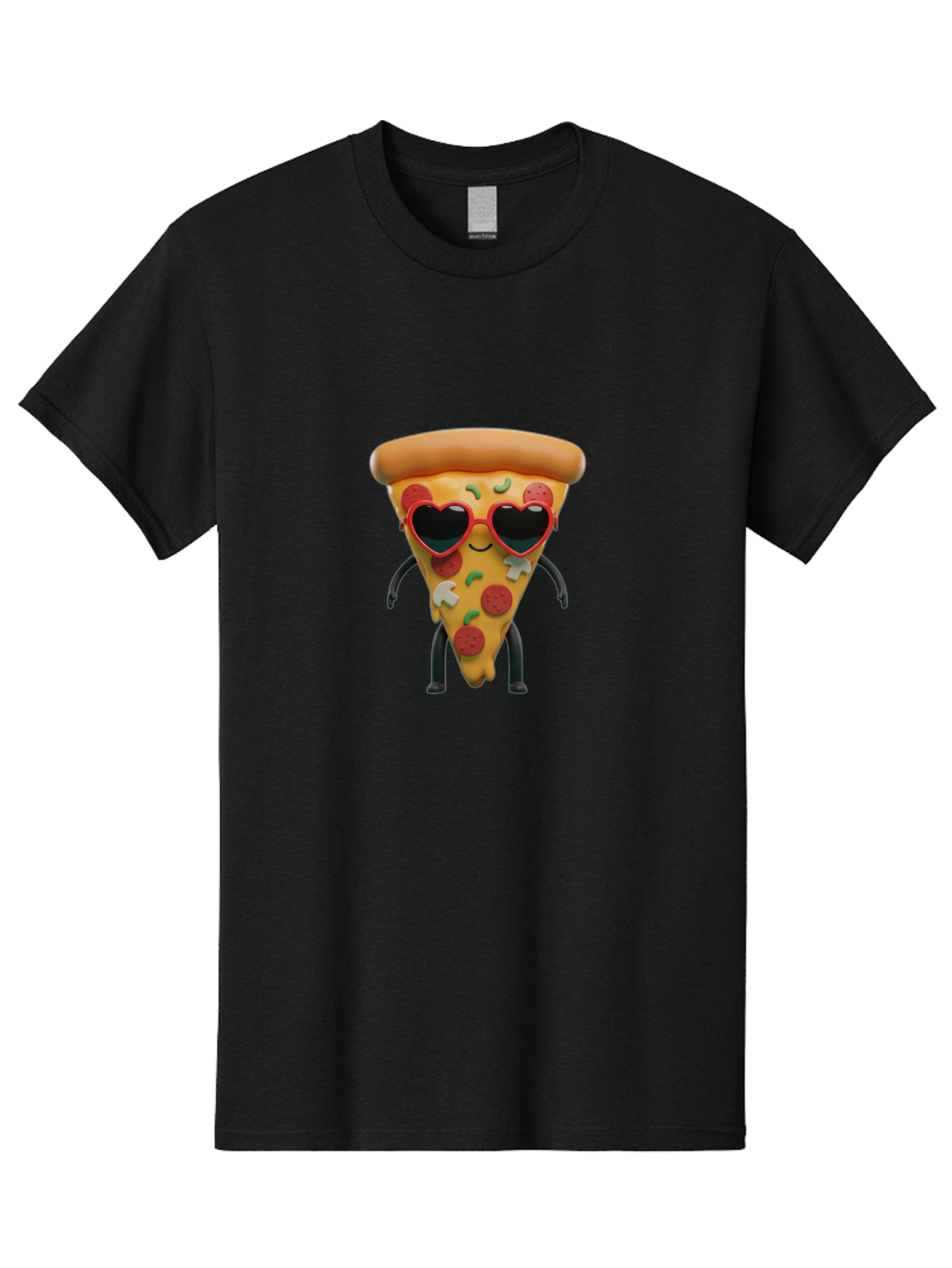Pizza-Slice-11 Men'S Graphic Tee, 100% Cotton, Comfortable Casual Summer Wear, Machine Washable, Cartoon Pizza Slice, Heart-Shaped Sunglasses, Kawaii Character, Funny Face, Italian Food, Cartoon Food, Pepperoni Pizza, Cute Design, Bac271
