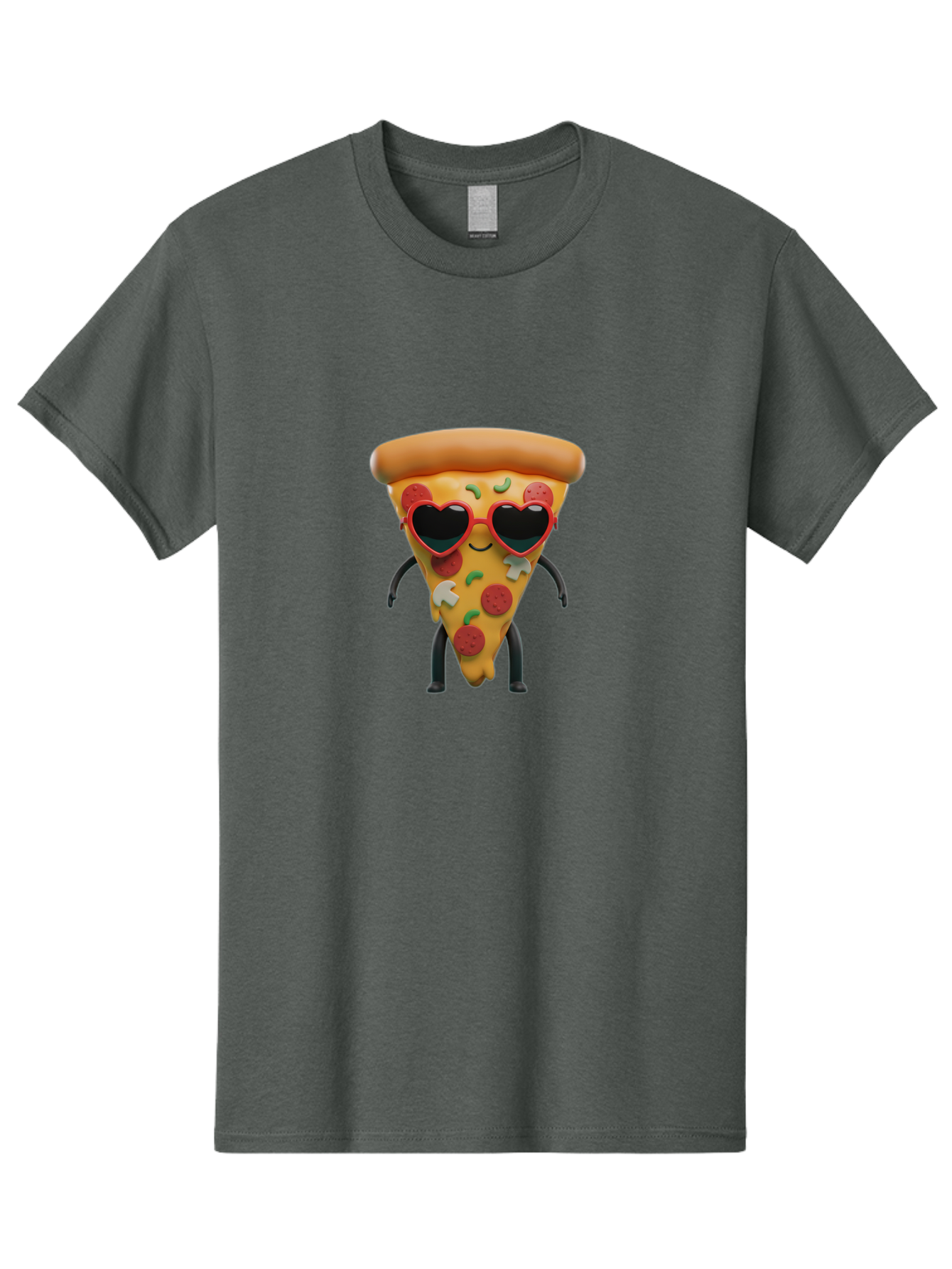 Pizza-Slice-11 Men'S Graphic Tee, 100% Cotton, Comfortable Casual Summer Wear, Machine Washable, Cartoon Pizza Slice, Heart-Shaped Sunglasses, Kawaii Character, Funny Face, Italian Food, Cartoon Food, Pepperoni Pizza, Cute Design, Bac271