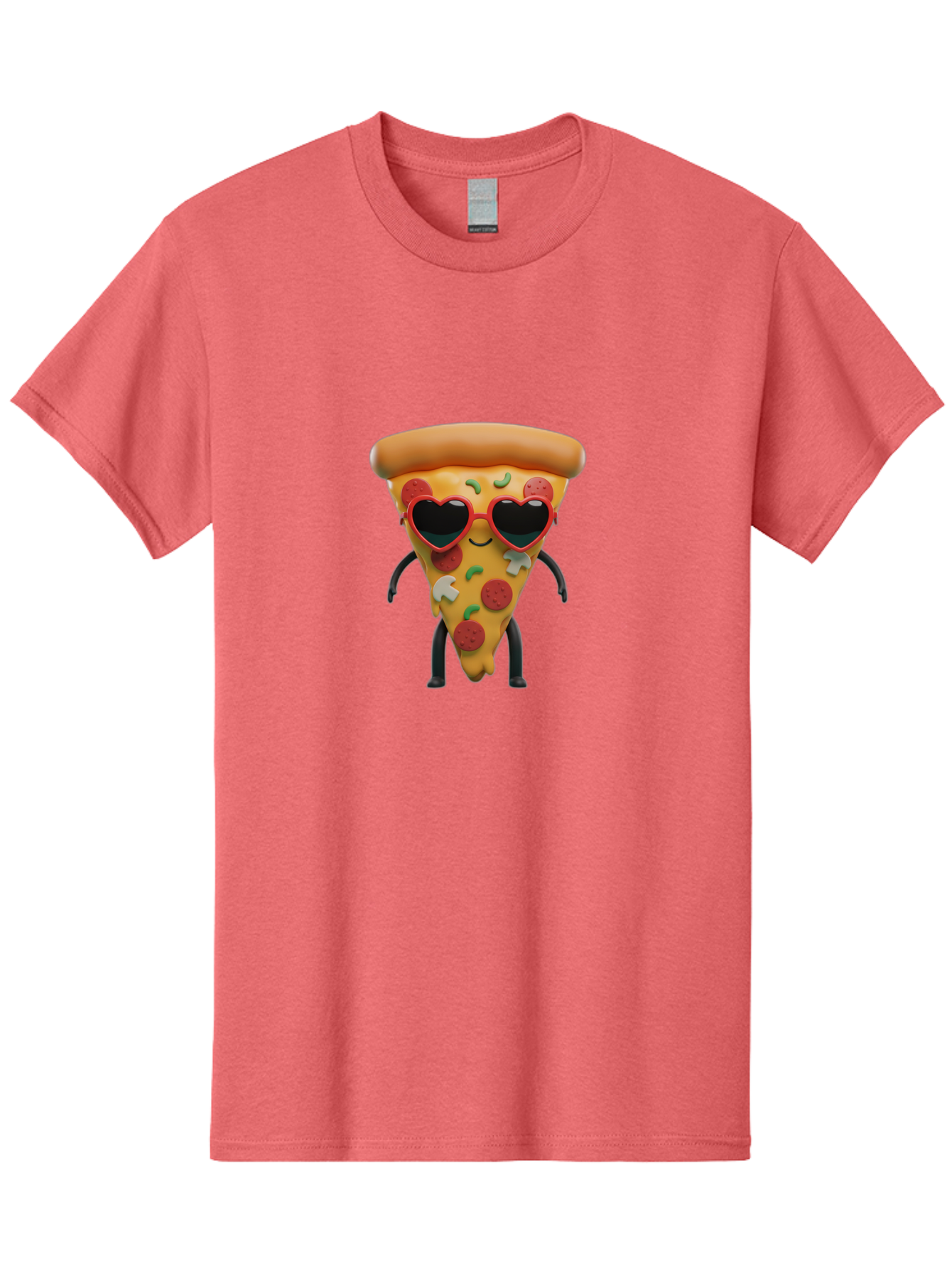 Pizza-Slice-11 Men'S Graphic Tee, 100% Cotton, Comfortable Casual Summer Wear, Machine Washable, Cartoon Pizza Slice, Heart-Shaped Sunglasses, Kawaii Character, Funny Face, Italian Food, Cartoon Food, Pepperoni Pizza, Cute Design, Bac271