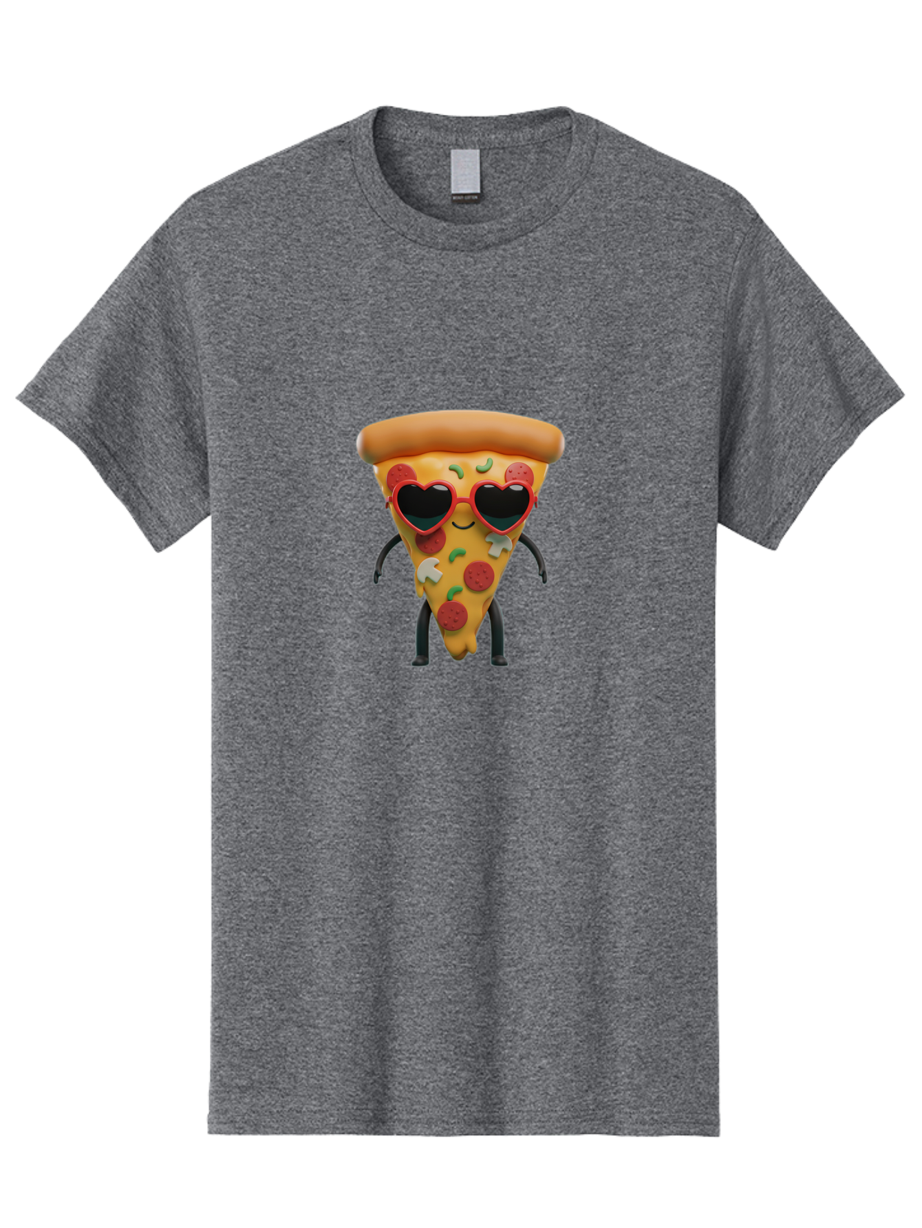 Pizza-Slice-11 Men'S Graphic Tee, 100% Cotton, Comfortable Casual Summer Wear, Machine Washable, Cartoon Pizza Slice, Heart-Shaped Sunglasses, Kawaii Character, Funny Face, Italian Food, Cartoon Food, Pepperoni Pizza, Cute Design, Bac271