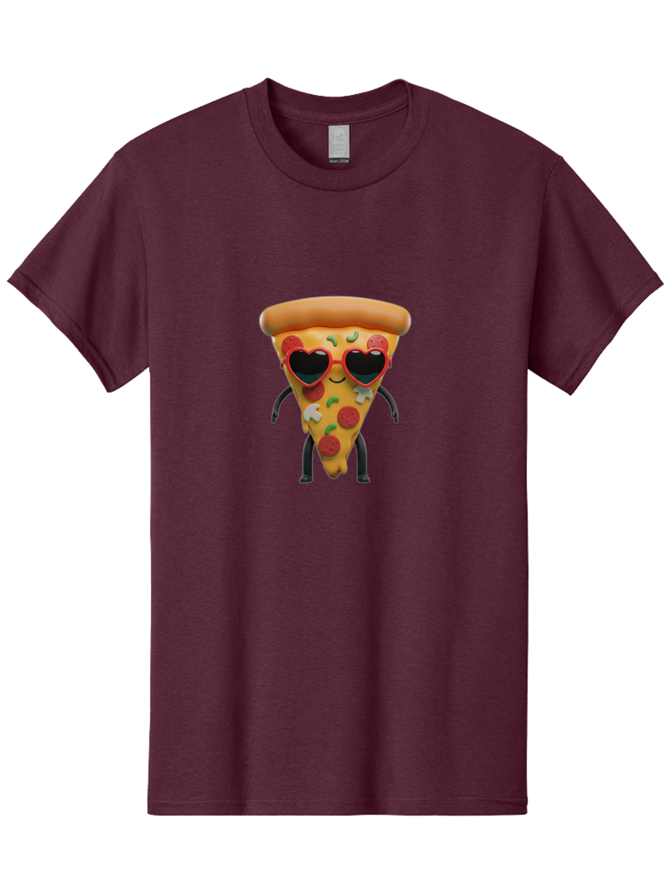 Pizza-Slice-11 Men'S Graphic Tee, 100% Cotton, Comfortable Casual Summer Wear, Machine Washable, Cartoon Pizza Slice, Heart-Shaped Sunglasses, Kawaii Character, Funny Face, Italian Food, Cartoon Food, Pepperoni Pizza, Cute Design, Bac271