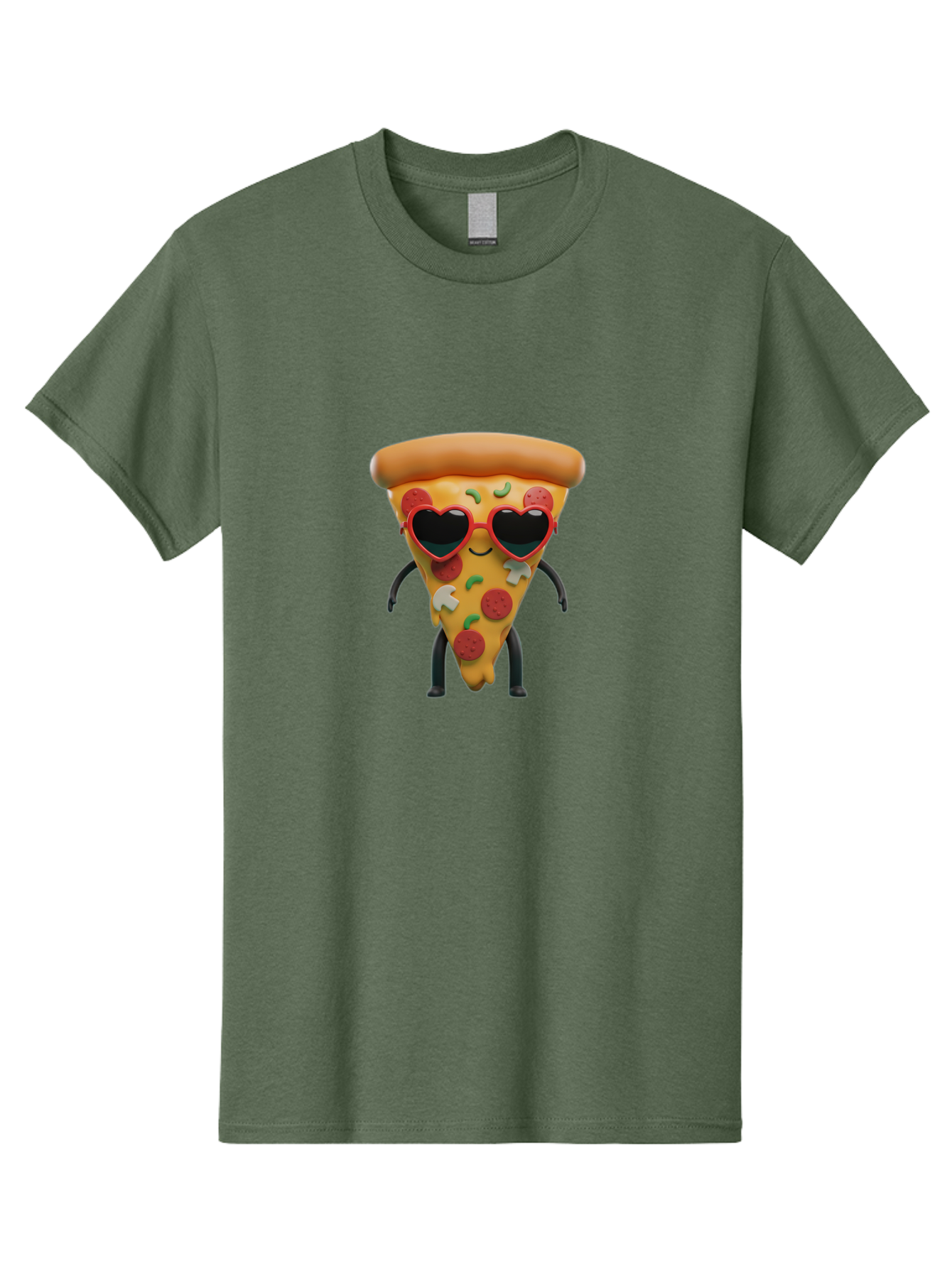 Pizza-Slice-11 Men'S Graphic Tee, 100% Cotton, Comfortable Casual Summer Wear, Machine Washable, Cartoon Pizza Slice, Heart-Shaped Sunglasses, Kawaii Character, Funny Face, Italian Food, Cartoon Food, Pepperoni Pizza, Cute Design, Bac271